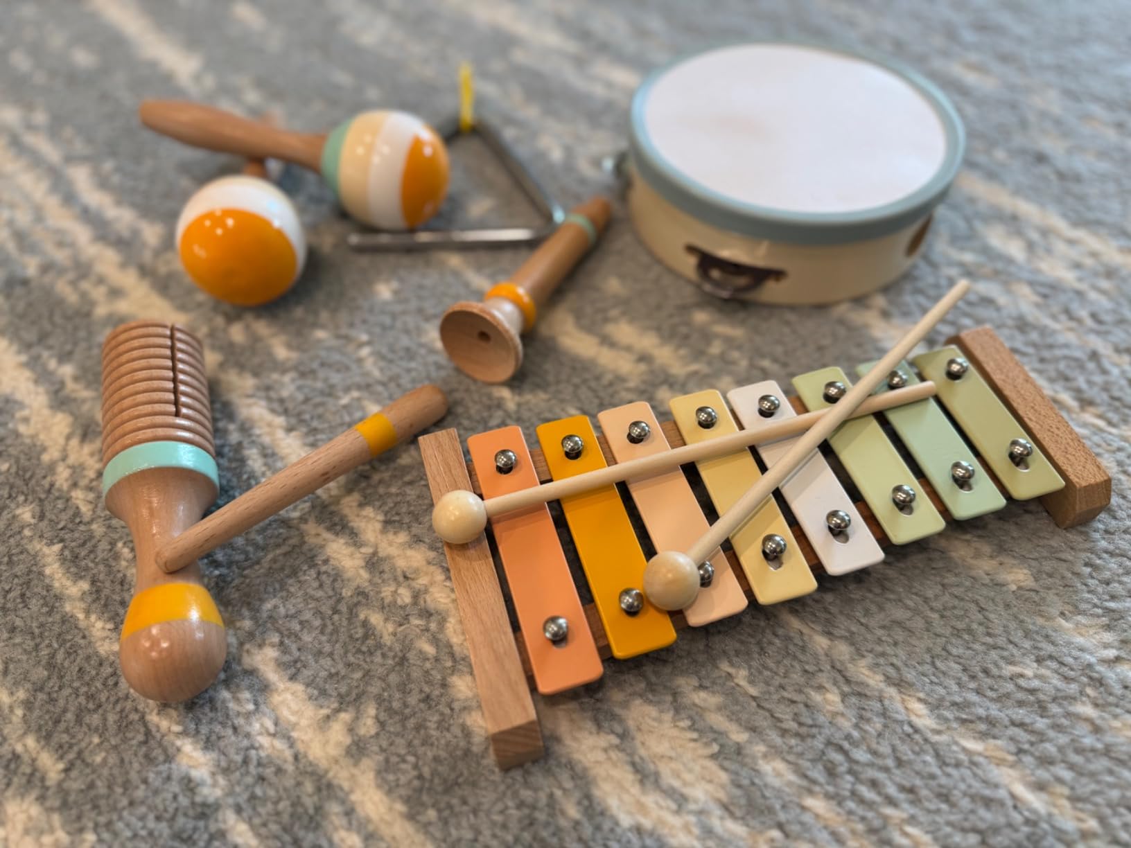 Baby Musical Instruments-Montessori Wooden Toys for Toddlers, Neutral Colors Percussion Instruments Set with Modern Boho Xylophone for Kids Preschool Educational (Neutral) customer photo 1