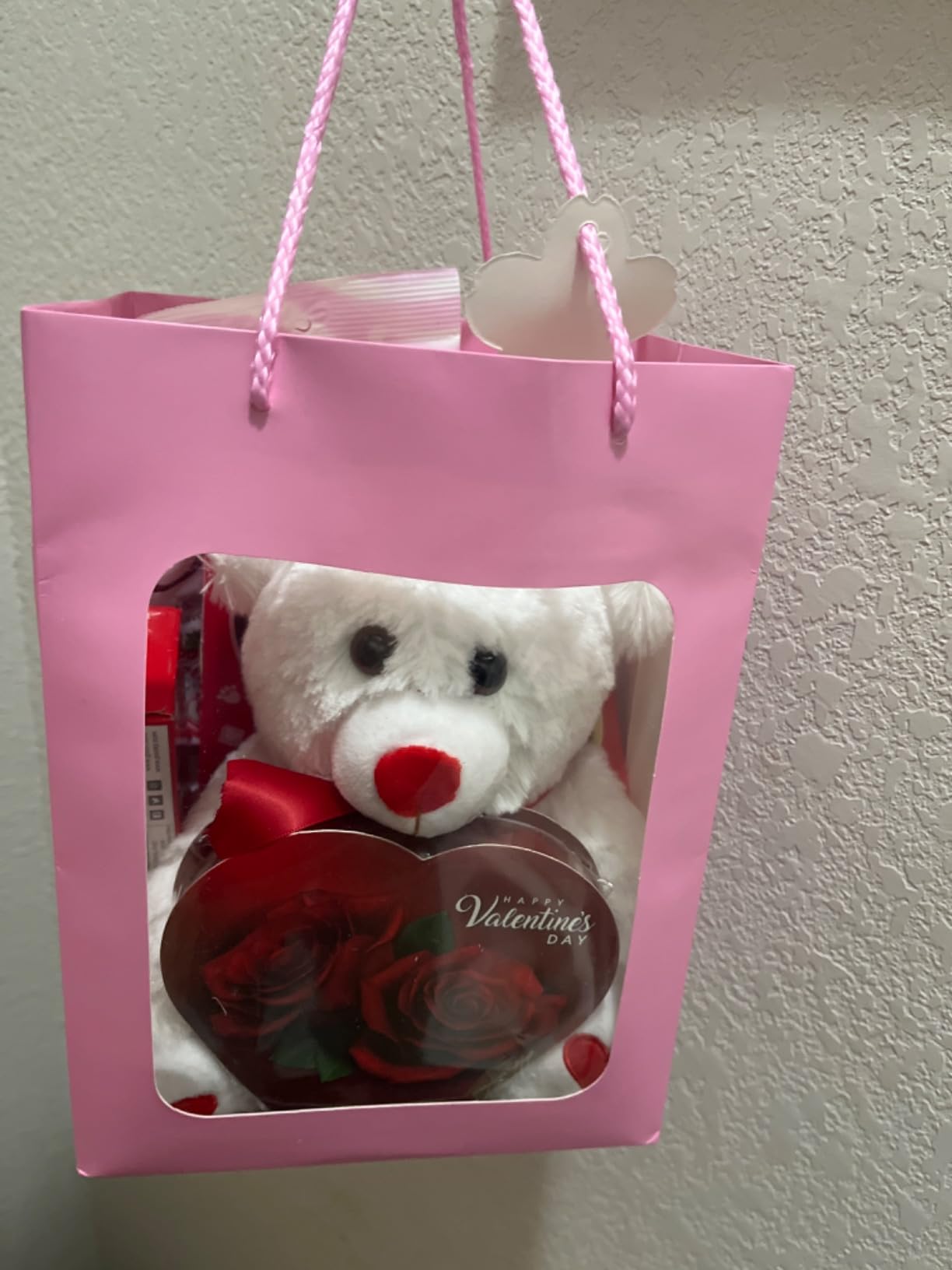 Valentines Day Gift Basket Set | Teddy Bear Plush (RED OR WHITE), Elmer Heart Chocolate, Milk Chocolate Bar, Kit Kat Chocolate Bar, Glico Pocky Chocolate Sticks, Creme Savers Candy, Resees Chocolate Peanut Butter Hearts, V - Day Card, & V-Day Gift Bag ( Design Varies) For Kids Her Him Wife Friend Girlfriend customer photo 2