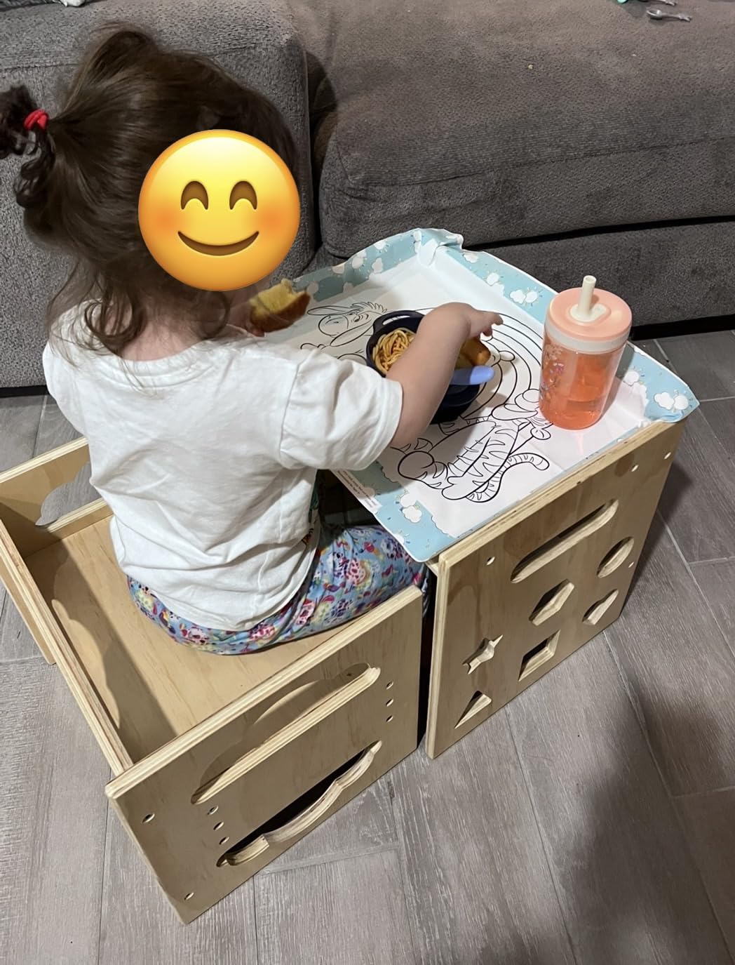 Satisure Montessori Weaning Table and Chair Set, Wooden Toddler Table and Chair Set, 1-3 Age Kids Table and Chairs with Blackboard & 3 Heights Adjustable for Eating & Drawing & Reading customer photo 2