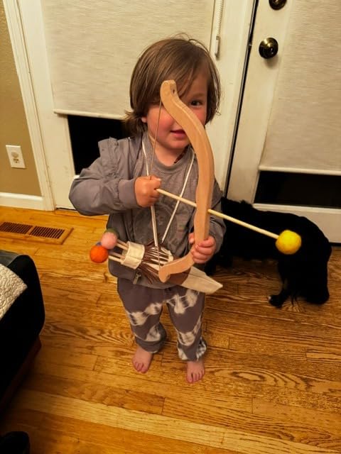 Wooden Kids Bow and Arrow Set - Safe for Ages 3+, Indoor & Outdoor Archery Gift Toys for Children, Boys & Girls, Includes 5 Arrows, 5 Fruit Targets, 1 Cotton Quiver customer photo 1