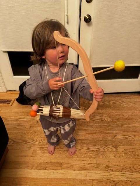 Wooden Kids Bow and Arrow Set - Safe for Ages 3+, Indoor & Outdoor Archery Gift Toys for Children, Boys & Girls, Includes 5 Arrows, 5 Fruit Targets, 1 Cotton Quiver customer photo 2