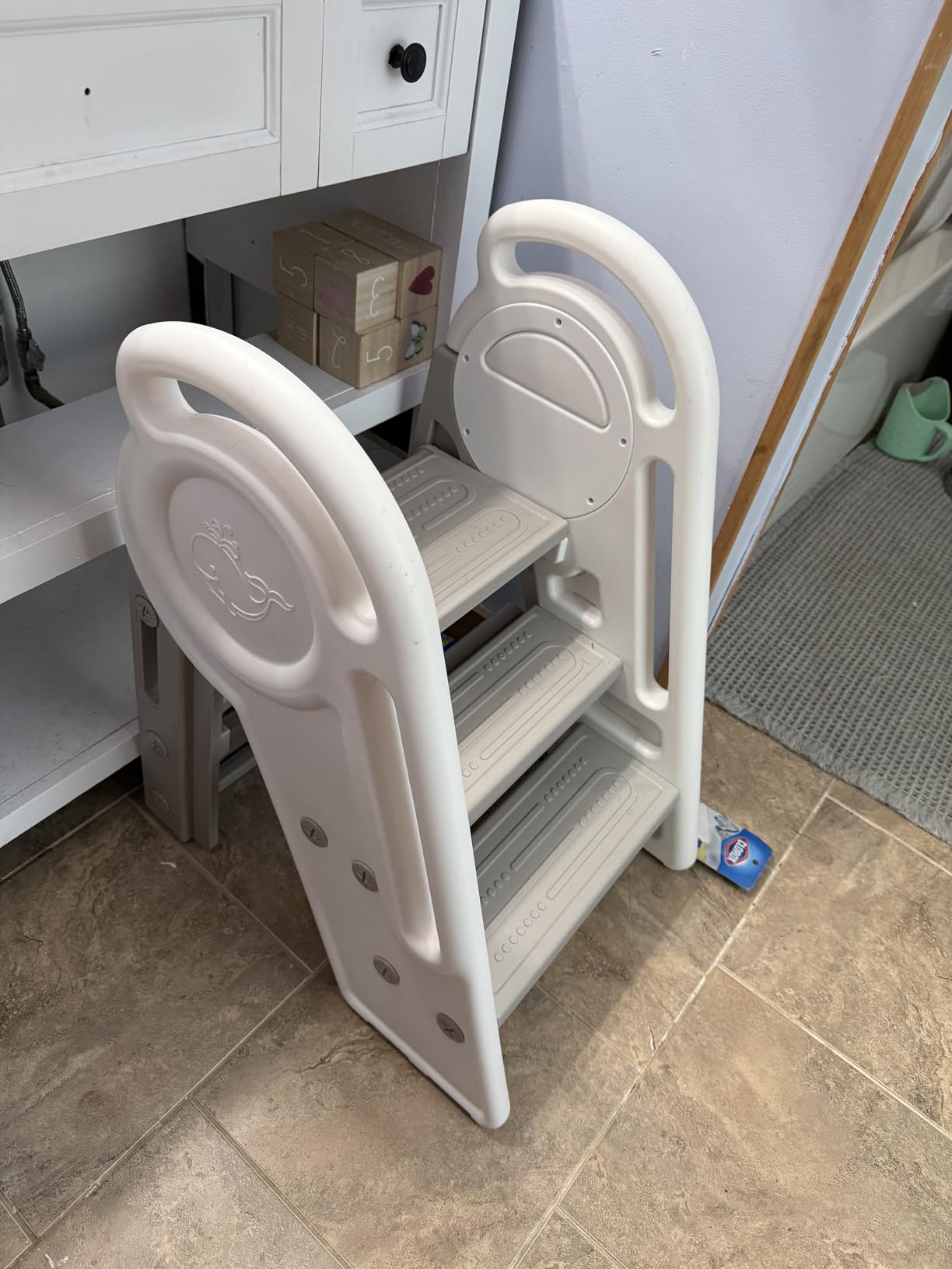 Harwaya 3 Step Bathroom Stool for Toddlers Kids, Foldable Toddler Step Stool for Bathroom Sink, Adjustable Baby 2 Stepping Stools with Handles Rail for Toilet Potty Training (Includes Faucet Extender) customer photo 1