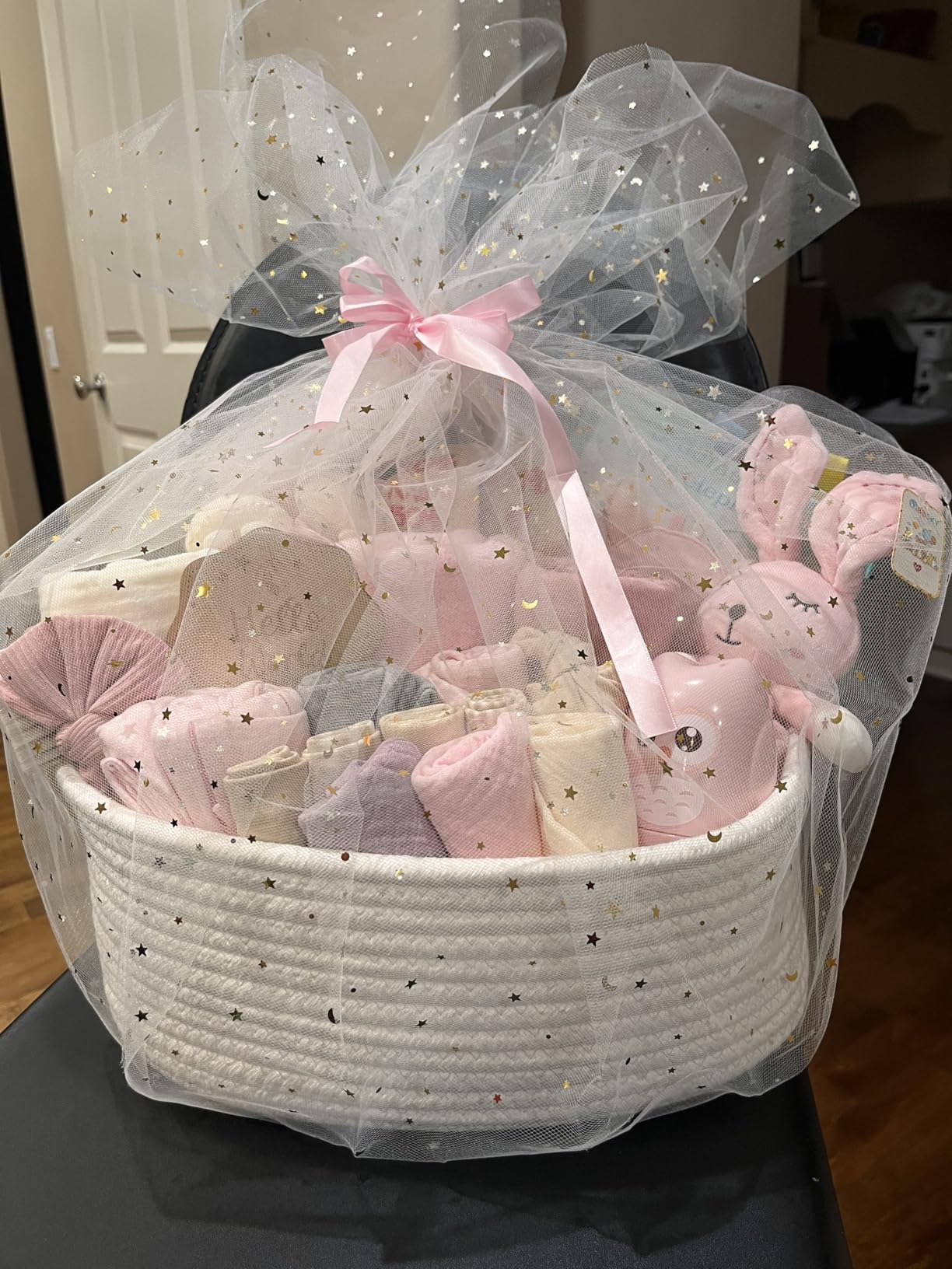 30-Piece Baby Girl Shower Gift Basket Set - Newborn Essentials, Large Pink Gift Basket With Rattle, Swaddle, Diaper Caddy Organizer customer photo 1