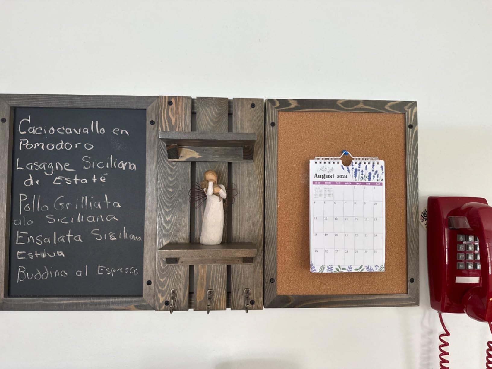 MyGift Wall Mounted Vintage Gray Wood Entryway Bulletin Board Combo Set with Chalkboard, Cork Board, 2 Storage Display Shelves and 3 Key Hooks, Family Command Center Wall Organizer customer photo 1
