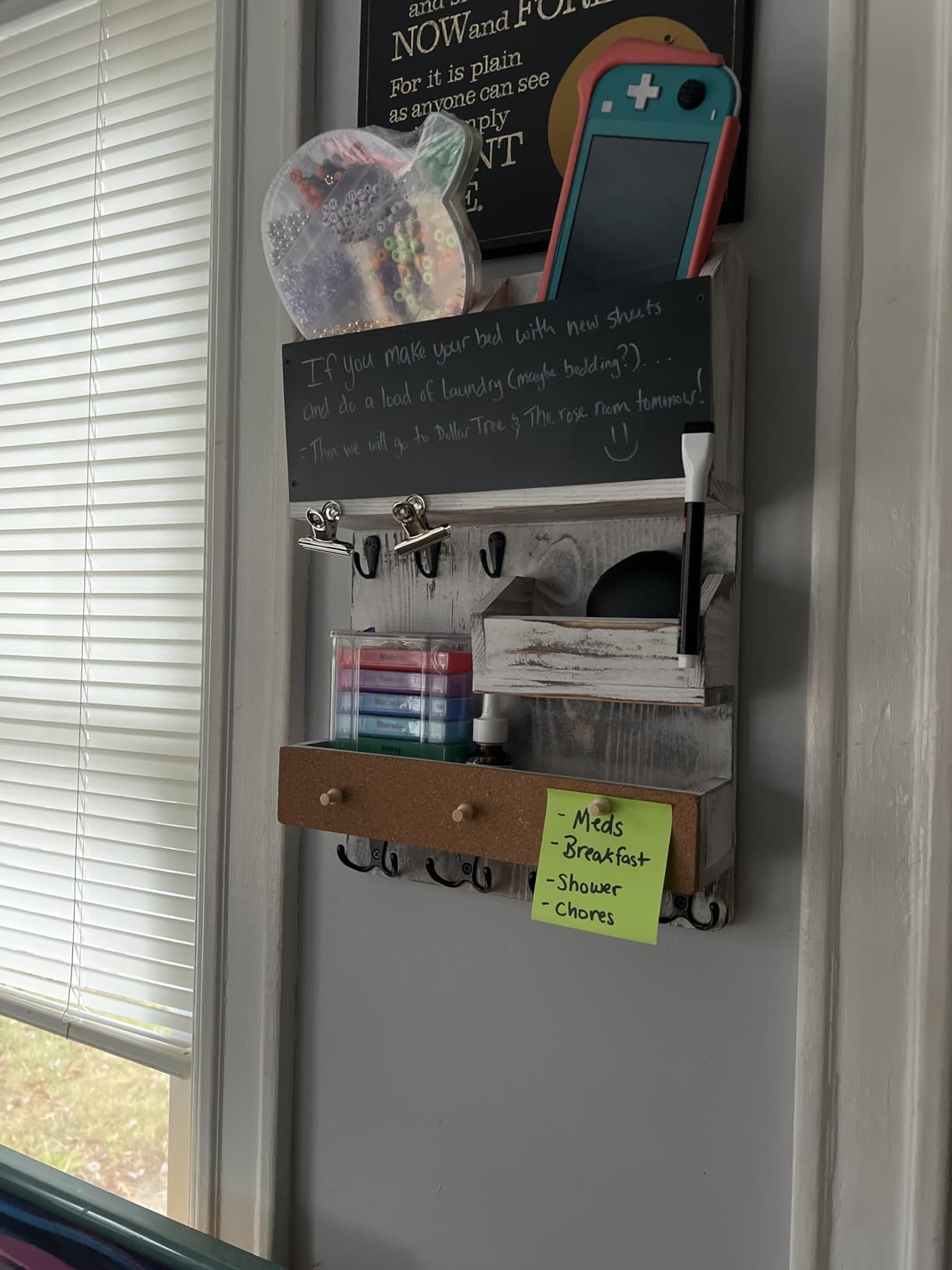 Key Holder Wall Mount, Mail Organizer Key Holder for Wall with Shelf, Drawer, Chalkboard, Corkboard, Home Decor Wall Mounted for Room Entryway (Black) customer photo 2