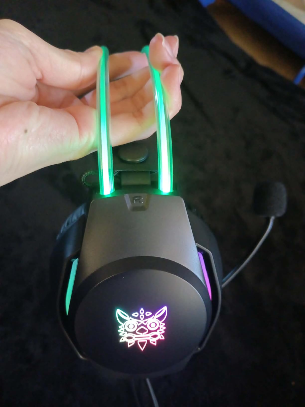 Gaming Headset with Microphone, Cat Ear Headphones for PC Laptop PS4 PS5 Xbox Switch, Rainbow RGB Lighting & Virtual Surround Sound, 3.5mm Wired Over Ear Headphones, Ergonomic customer photo 2