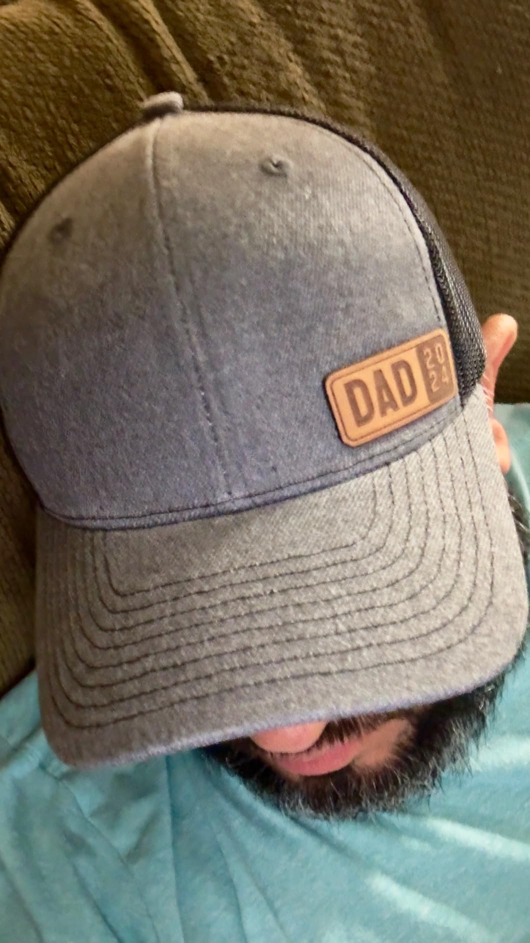 Dad Est 2025 2026 Hat for Men New Dad Gifts Customization Leather Patch Trucker Hat customer photo 2
