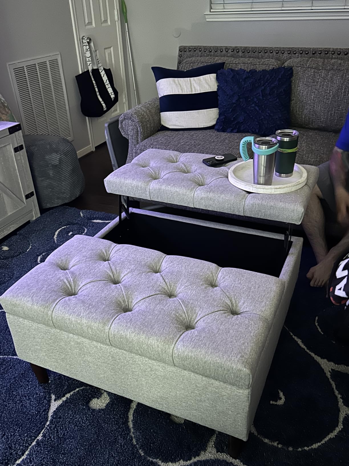 Weture 35 Inch Extra Large Storage Ottoman Coffee Table, No Assembly Required, Oversized Square Ottoman with Storage, Tufted Upholstered Ottomans Coffee Table for Living Room (Fabric, Beige) customer photo 1