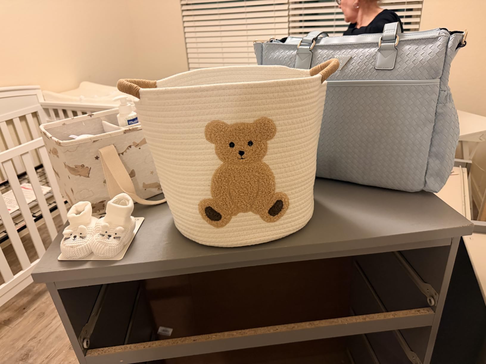Toy Storage Baskets Woven Cotton Rope Storage Basket for Kids, Blanket Baskets for Living Room Toys Organizer with Embroidery Decor, Cute Baskets with Handle for Nursery, Playroom (Giraffe) customer photo 1