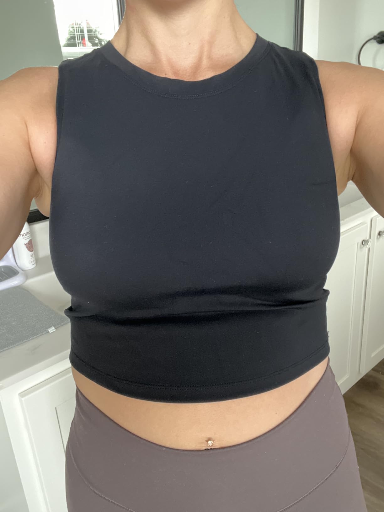 V VOCNI Nursing Tank Tops for Breastfeeding Crew Neck Sleeveless Maternity Tank Tops Sports Bras Workout Pregnancy Crop Tops customer photo 2