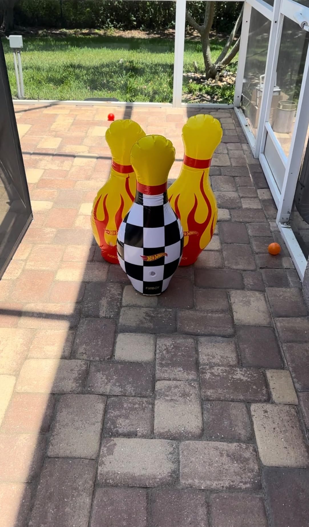 Hot Wheels & FUNBOY Inflatable Checkered Flame Kids Backyard Bowling Set with Large Ball and Six Bowling Pins customer photo 2