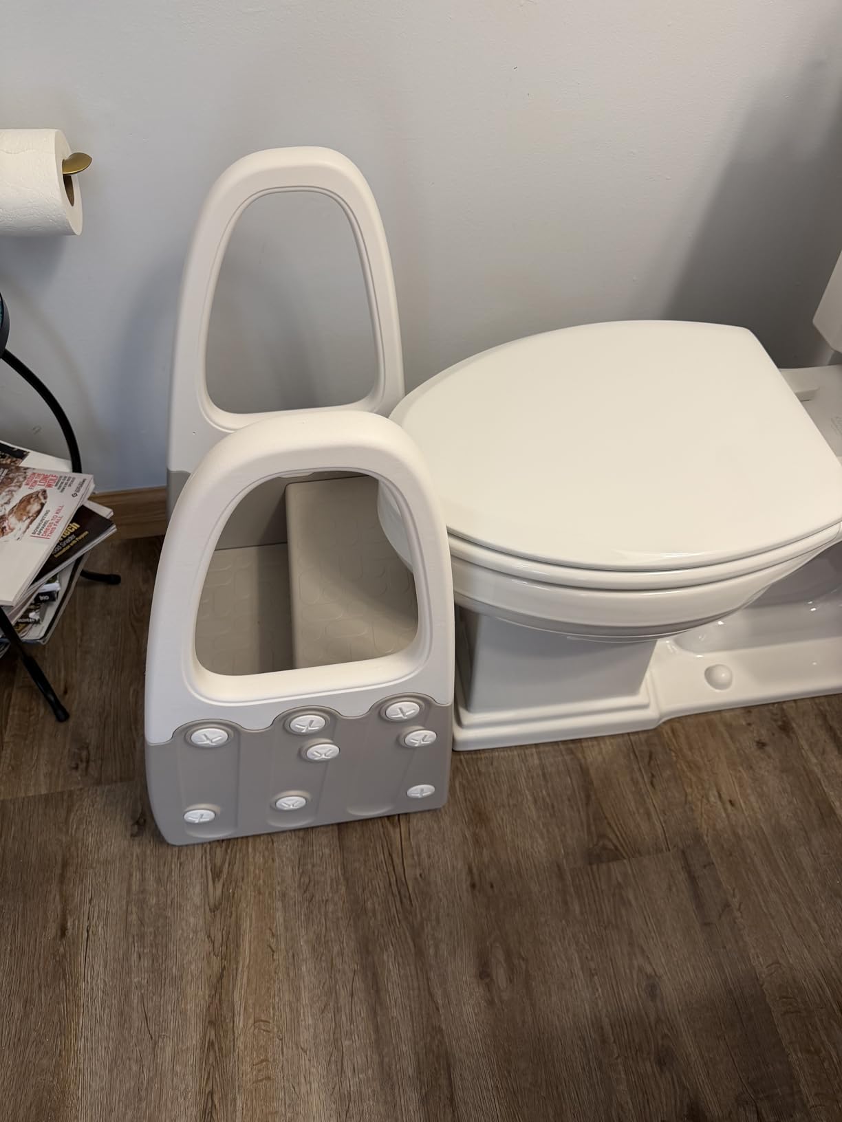 Two Step Stool with Handrails for Toddler and Kids, Standing Learning Stool Tower for Bathroom Sink, Potty Training, Children Step Up Learning Helper with Handles and Safety Non-Slip Pads(Gray) customer photo 1