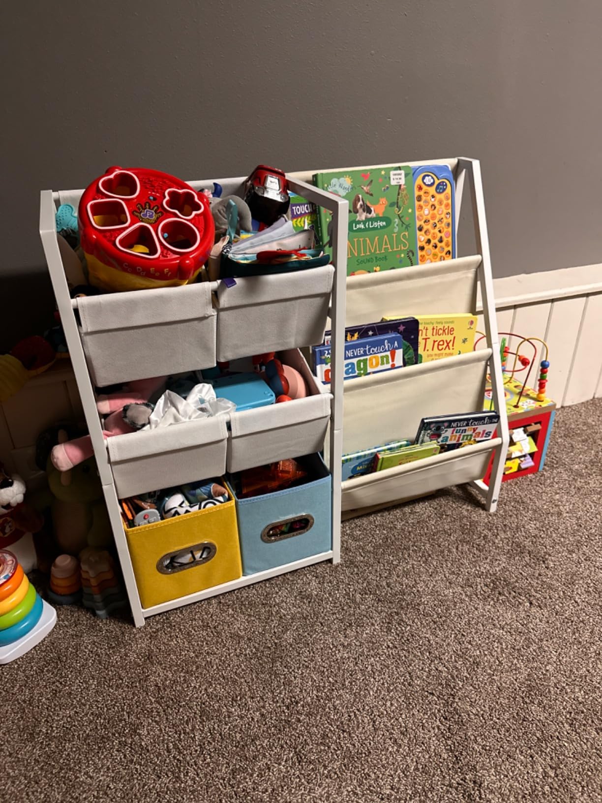 LATIBELL Kids Bookshelf Toy Storage Organizer - Book Shelf for Kid Rooms, 6 Toy Bins and 3 Sling Kids Bookcase, Toddler Baby Montessori Nursery Bookshelf Childrens Book Rack Display customer photo 2