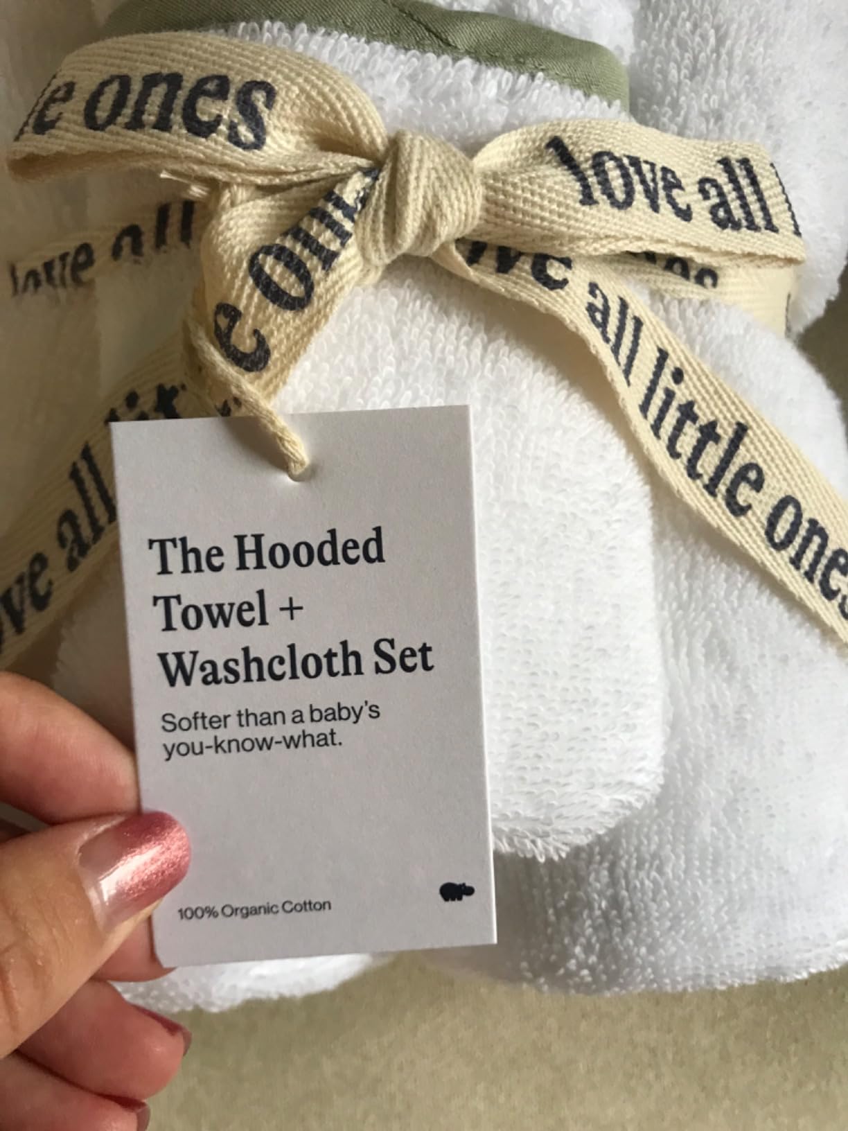 Lalo The Hooded Towel & Washcloth Set, 100% Organic Cotton, Soft on Sensitive Skin, Durable & Absorbent, Machine Washable, Includes One Baby Towel and Two Washcloths - Sage customer photo 1