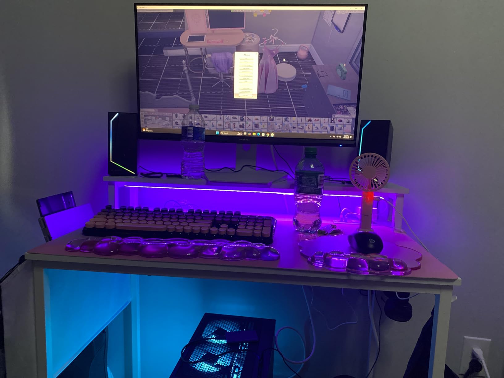 Lufeiya Black Gaming Desk with LED Lights and Power Outlets, 40 Inch Teen Writing Study Table Home Office Desks with Monitor Stand, Computer Desk with Charging Station USB Port, Black customer photo 2