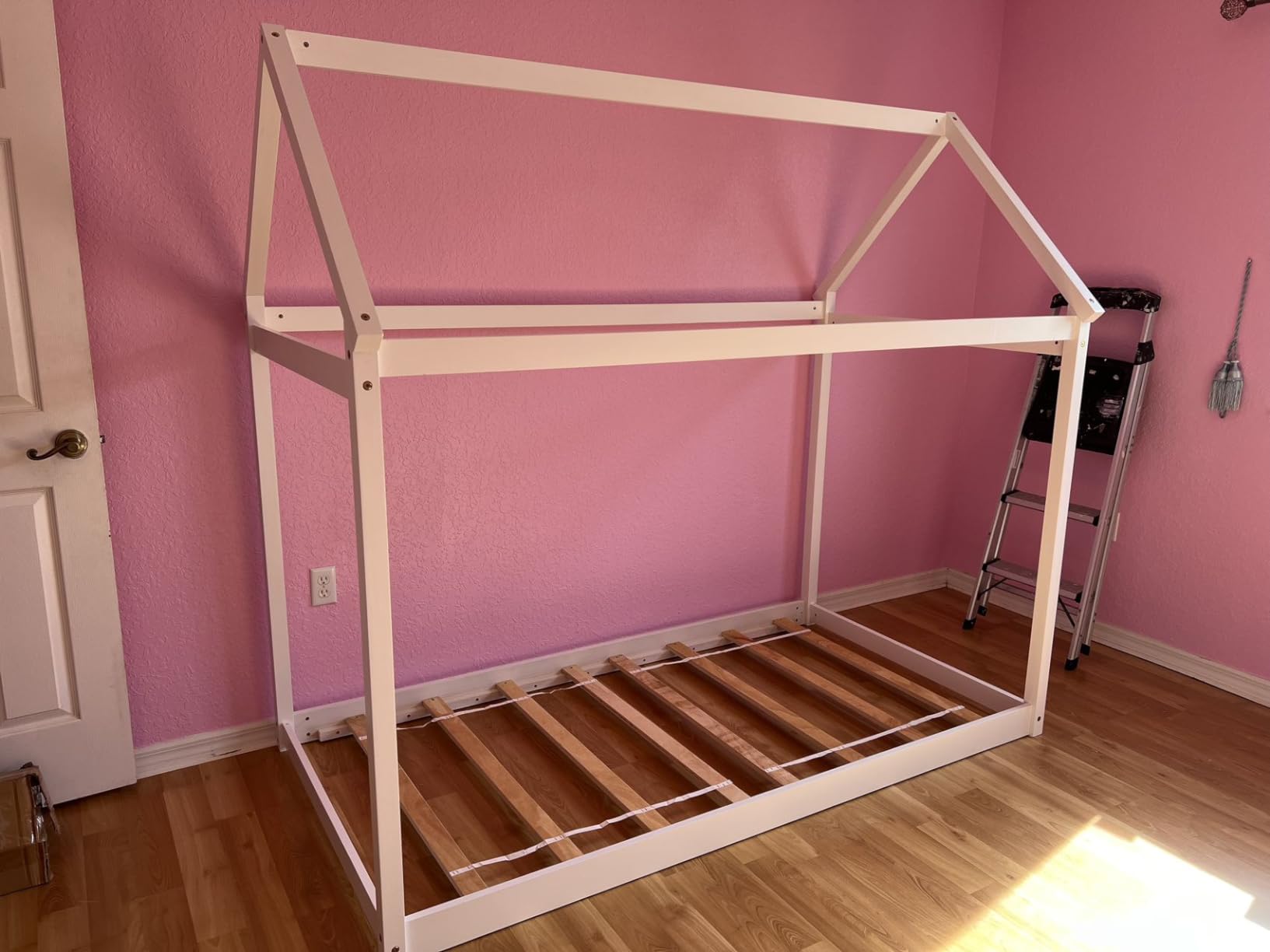 Giantex Twin Montessori Bed Frame with House Roof Canopy, Low Floor Bed with Sturdy Wood Slat Support, No Box Spring Needed, Playhouse Bed for Kids Teens Boys Girls (Espresso) customer photo 2
