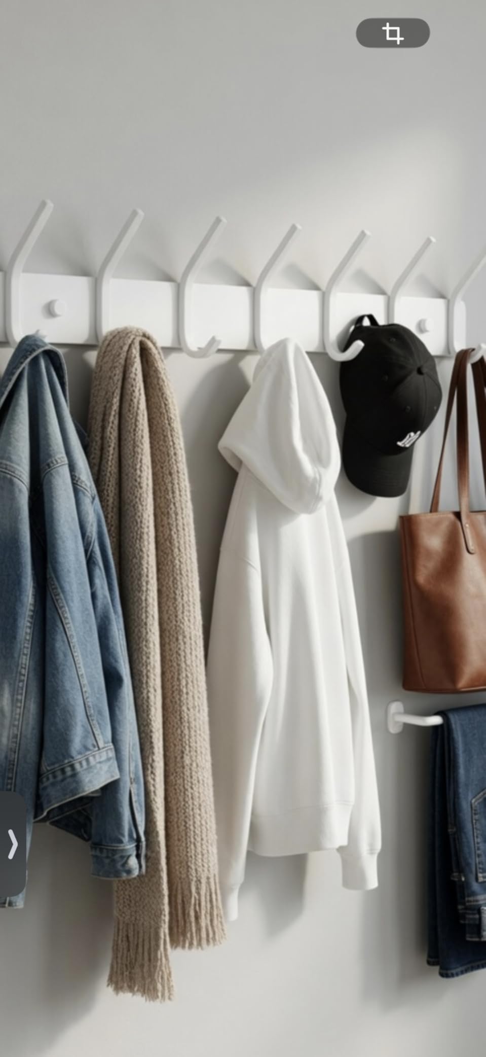 GWAAZXGZ Coat Rack Wall Mount Hooks - 15 Inch Matte White Metal 6-Hook Organizer Wall Mounted, Modern Kids Room, Entryway & Bathroom Hanger for Beach Towels, Coats, Purses, Bags (1 Pack) customer photo 1