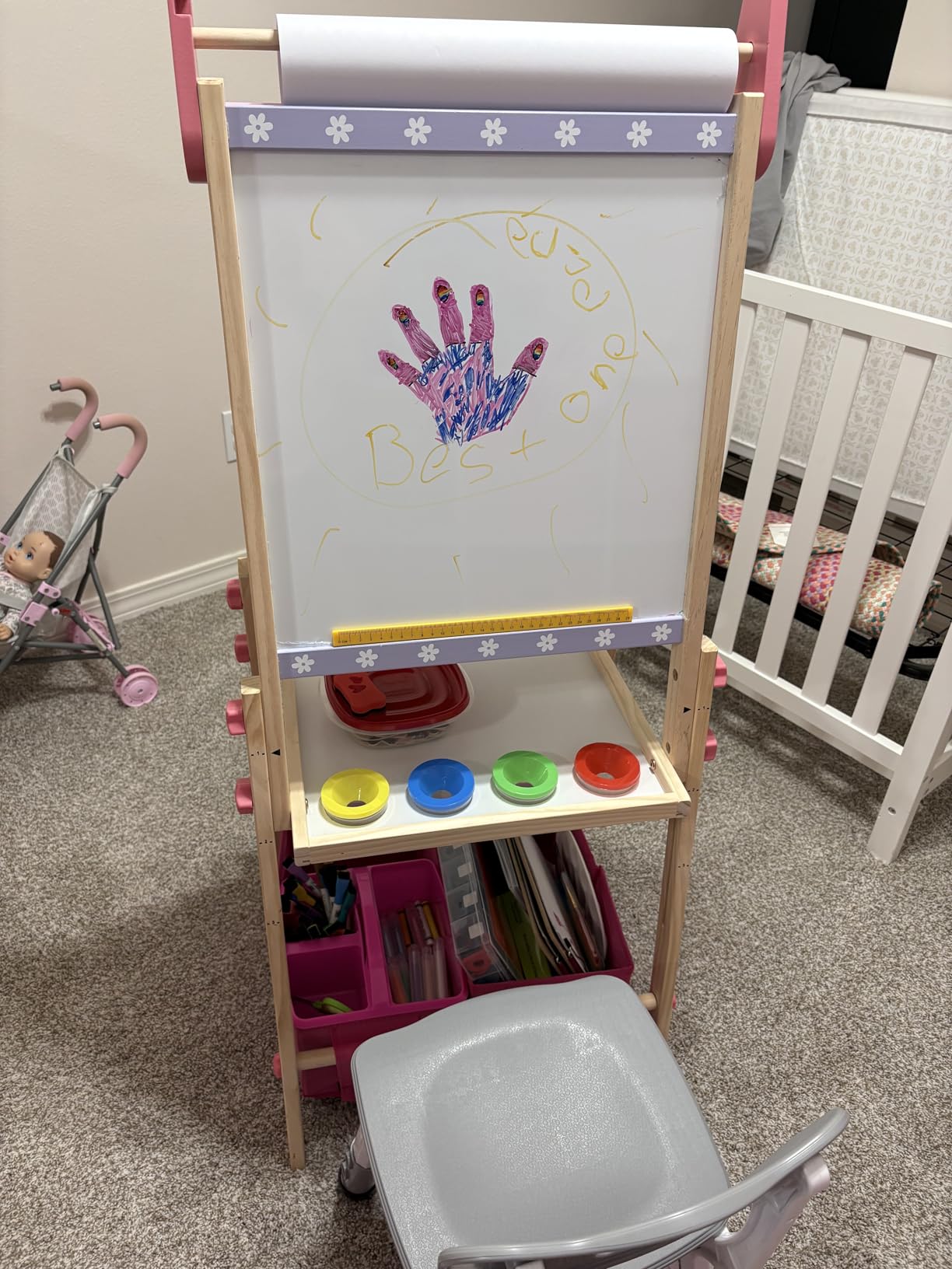 Kids Easel Including 100+ Accessories, Dual-Sided Wooden Easel for Kids Girls Age 3-12 with Magnetic Chalk & Painting Board, Free Height Adjustable Art Easel Supplies for Toddlers (Pink) customer photo 1