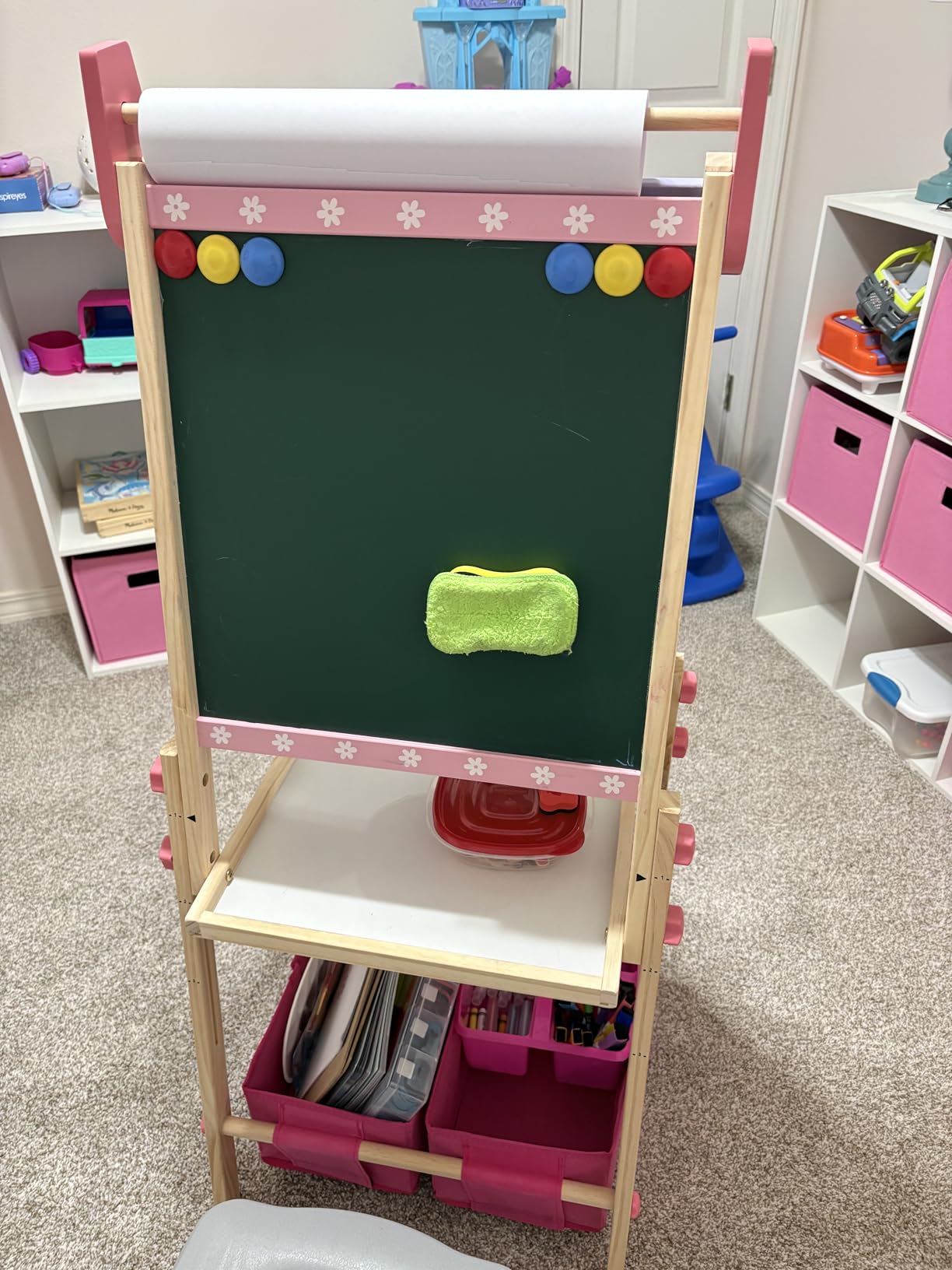Kids Easel Including 100+ Accessories, Dual-Sided Wooden Easel for Kids Girls Age 3-12 with Magnetic Chalk & Painting Board, Free Height Adjustable Art Easel Supplies for Toddlers (Pink) customer photo 2