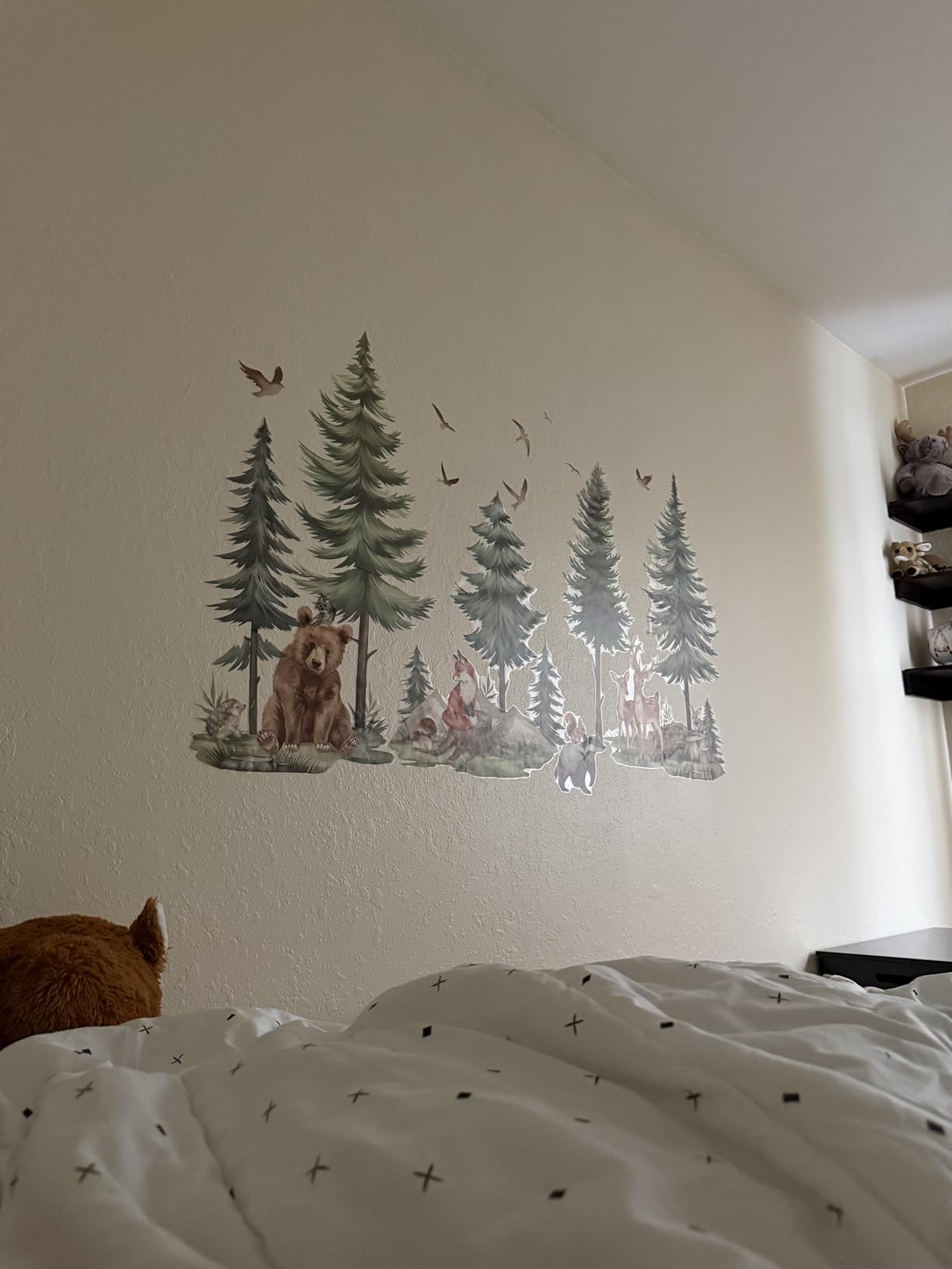 wondever Mountain Tree Wall Stickers Large Pine Tree Forest Animals Bear Deer Peel and Stick Wall Art Decals for Kids Bedroom Baby Nursery customer photo 1
