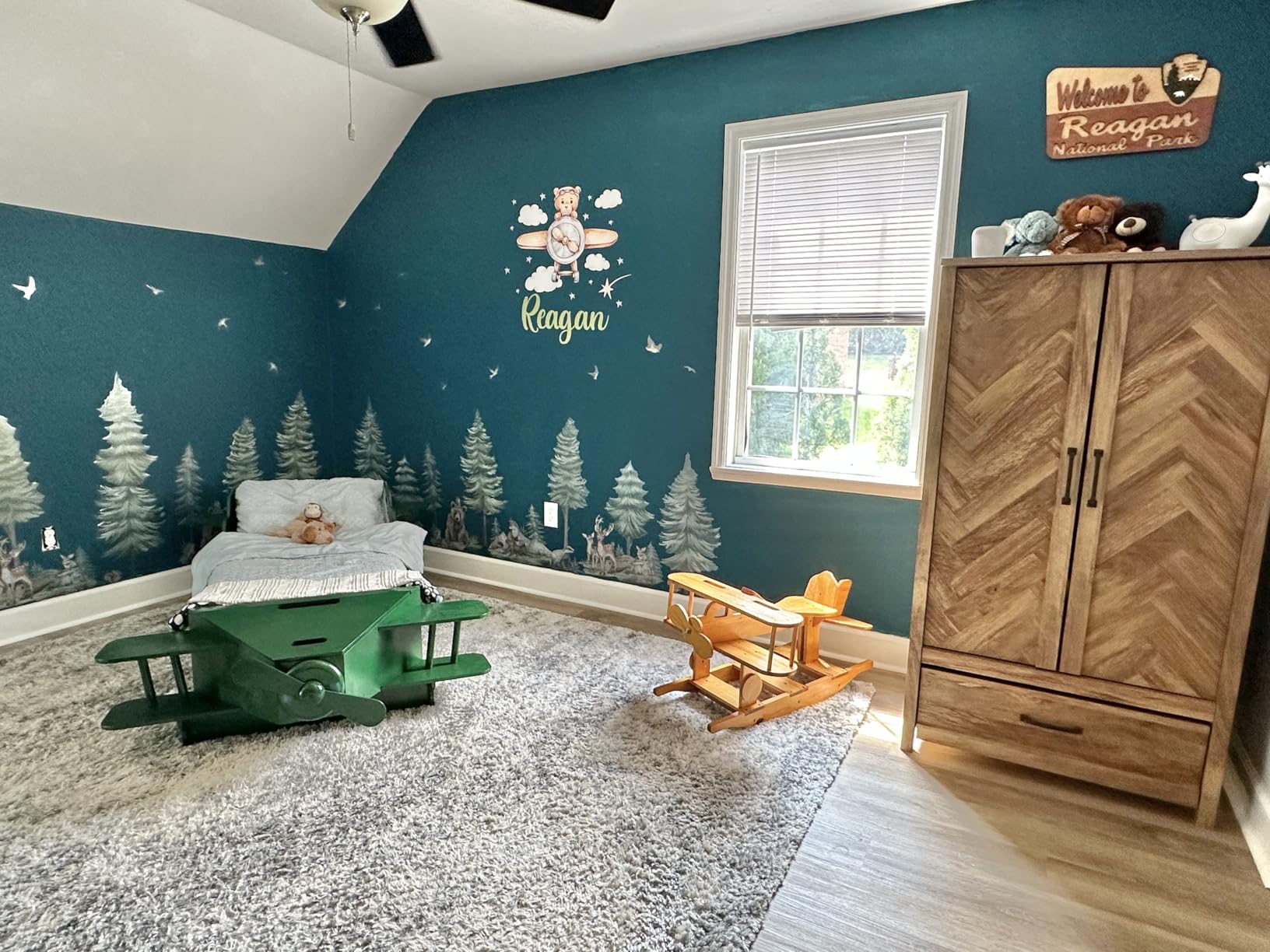 wondever Mountain Tree Wall Stickers Large Pine Tree Forest Animals Bear Deer Peel and Stick Wall Art Decals for Kids Bedroom Baby Nursery customer photo 2