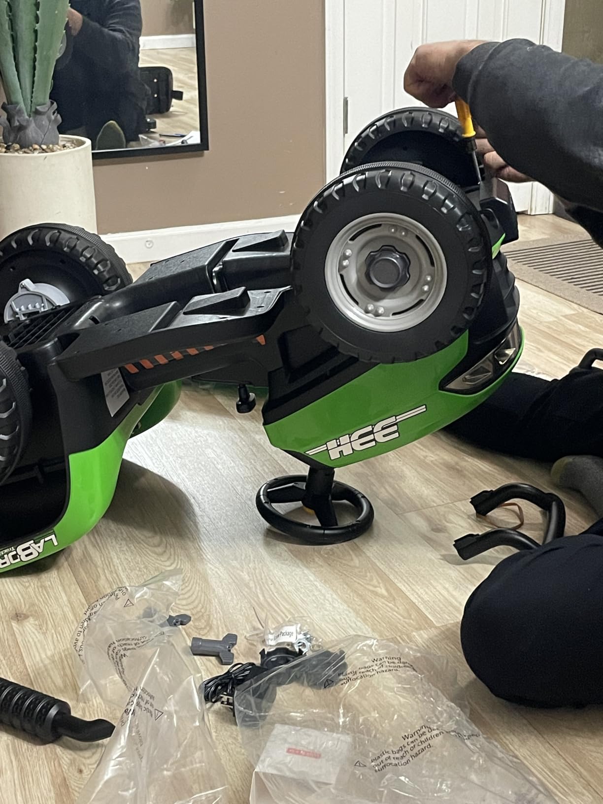 24V Ride On Tractor w/Tiltable & Detachable Trailer, 2x75W Motors, EVA Tires, Remote Control, Bluetooth, Shifter, Music (Green) customer photo 2