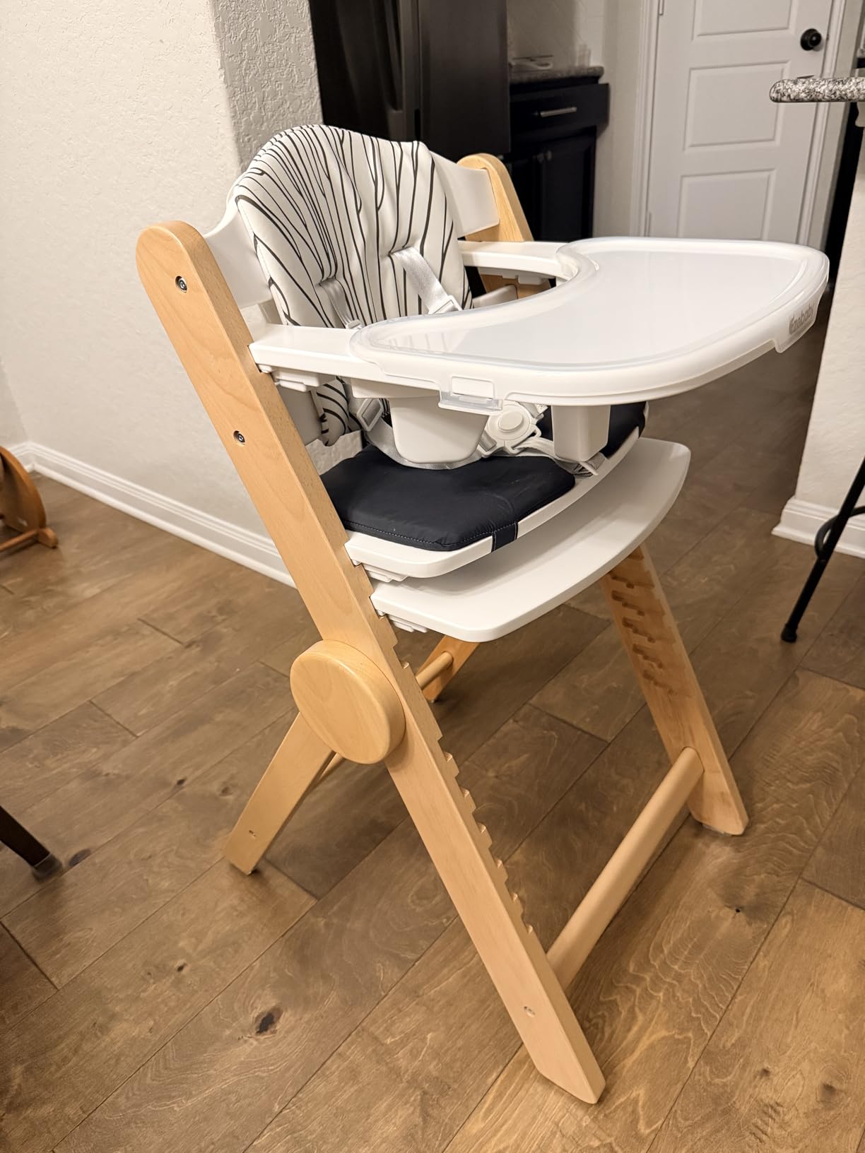 Ezebaby Wooden High Chair Grow with Your Child, Foldable Baby High Chair with Adjustable Seat and Footrest Heights, High Chair for Babies and Toddlers with Cushion and Large Double Layer Tray(Grey) customer photo 2