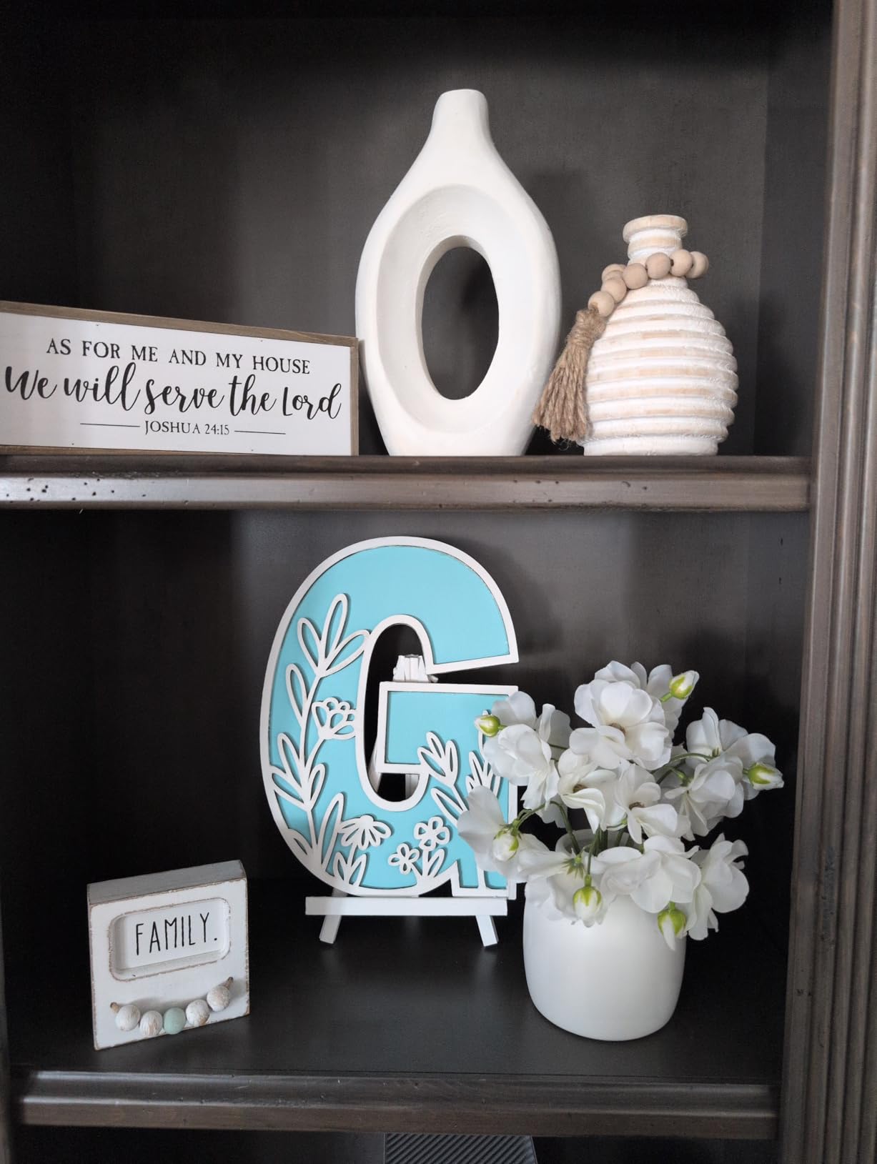 Layered 12 Inch Large Wooden Letters for Wall Decor, Flowered Paintable Wooden Nursery Letters for Crafts Wood Alphabet Letter for Birthday Boho Nursery Name Sign Wedding Home Decoration customer photo 2