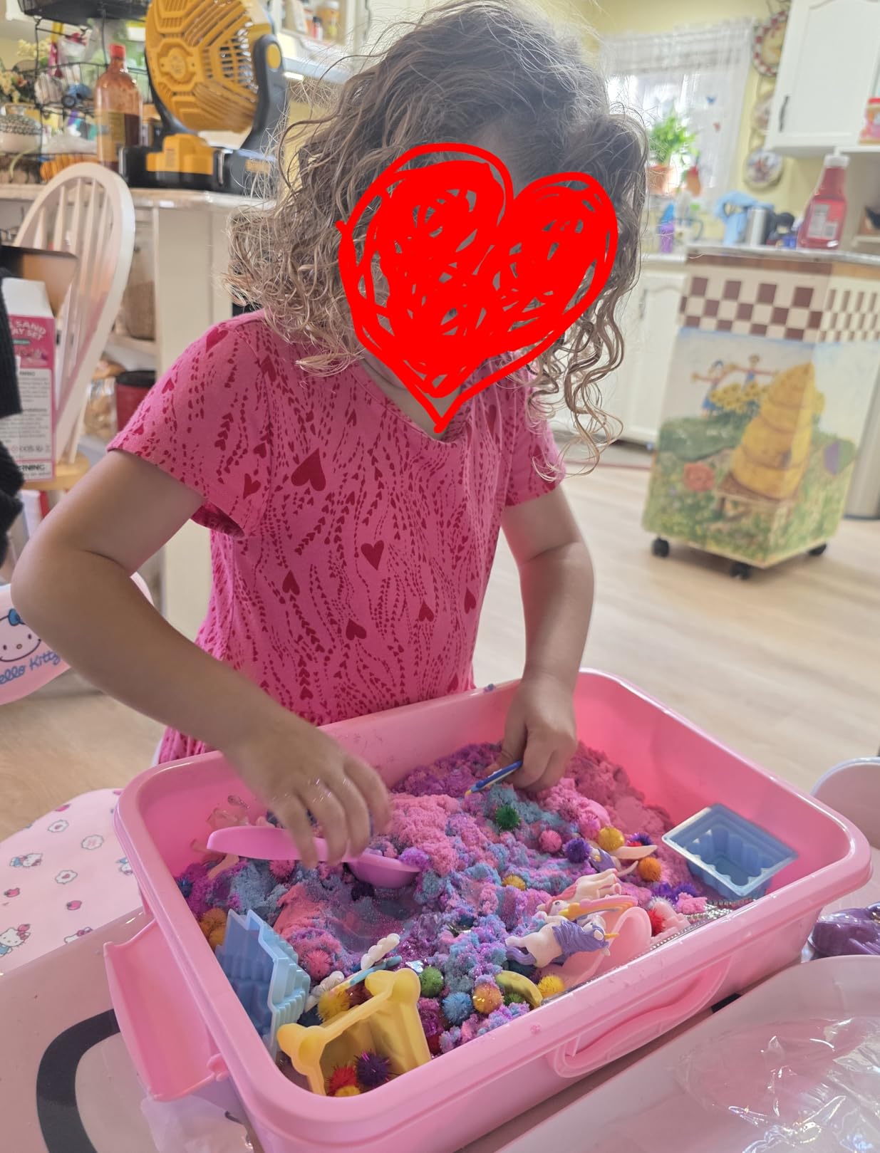Unicorn Sensory Bin for Girl, 148pcs Play Sand Art Kit with Sandbox, 3.3lb Color Sand, Unicorn Tactile Sensory Toy for Girl Toddler Ages 3-8 customer photo 2