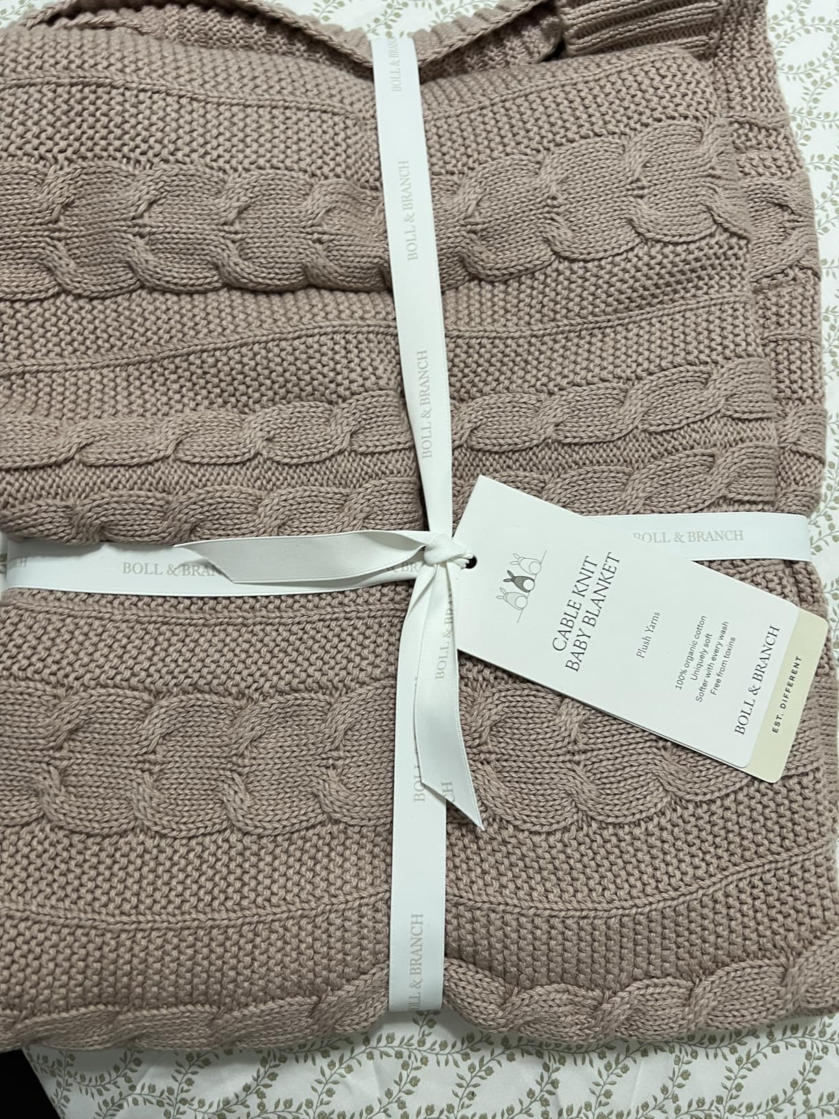 BOLL & BRANCH Cable Knit Baby Blanket - Dusty Rose - Toxin-Free 100% Organic Cotton - Machine-Washable - Soft, Breathable - 30