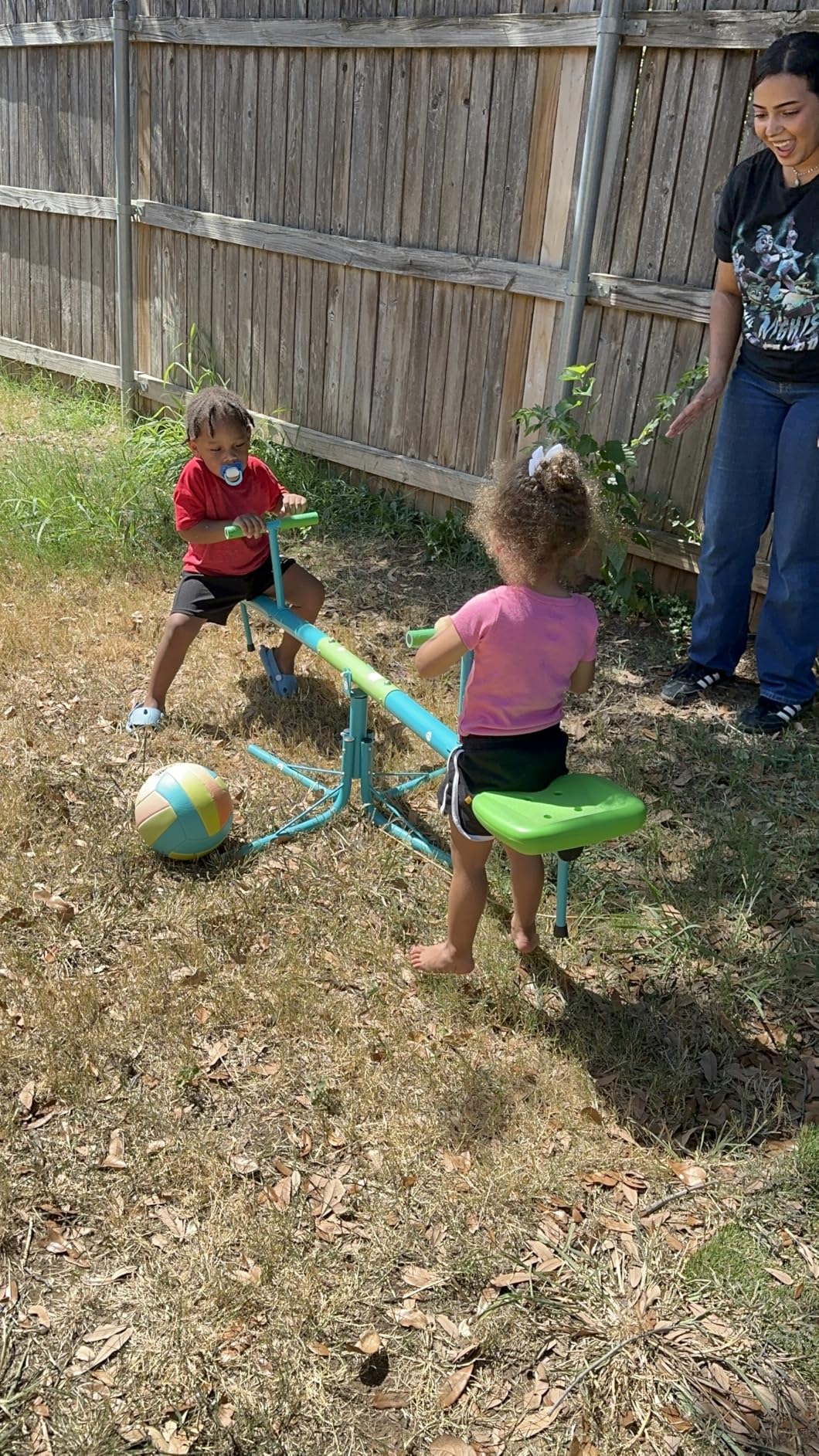 Amictoy Seesaw, Sit and Spin Teeter Totter, 3-Section Reinforced Frame for Enhanced Stability, Kids Outdoor Playground Equipment, Swiveling 360° Rotating for Ages 4-8, Safety Certified customer photo 2