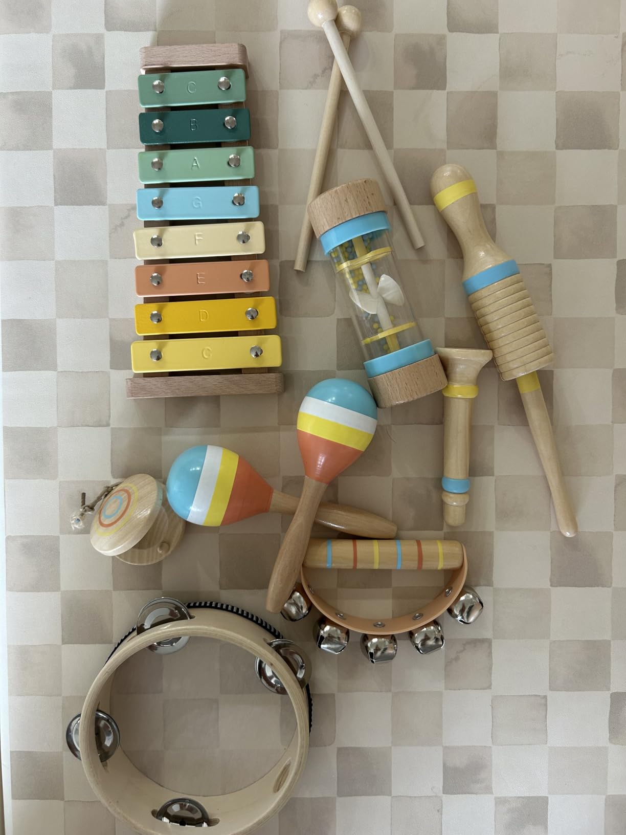 ZJEFUNS Baby Musical Instruments Set Wooden Montessori Toys for Toddlers 1-3 Percussion Instruments Set Modern Boho Music Toys for Kids Preschool Educational customer photo 1
