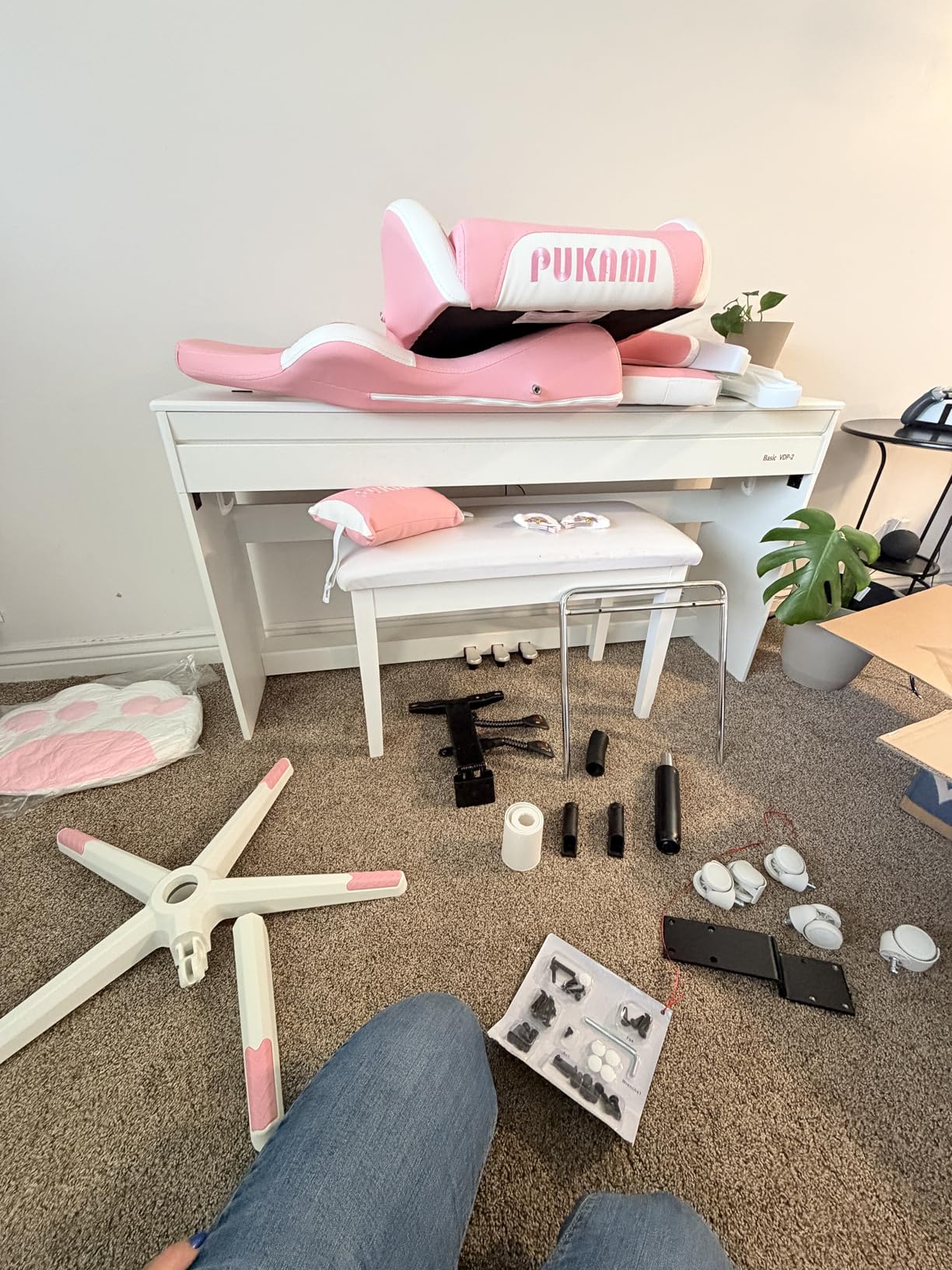 PUKAMI Pink Gaming Chair Cute with Cat Ears and Cat Paw Lumbar Cushion, Ergonomic Computer Chair for Girl with Footrest and Headrest, Comfortable Reclining PC Game Chair for Adult, Teen (Pink) customer photo 1