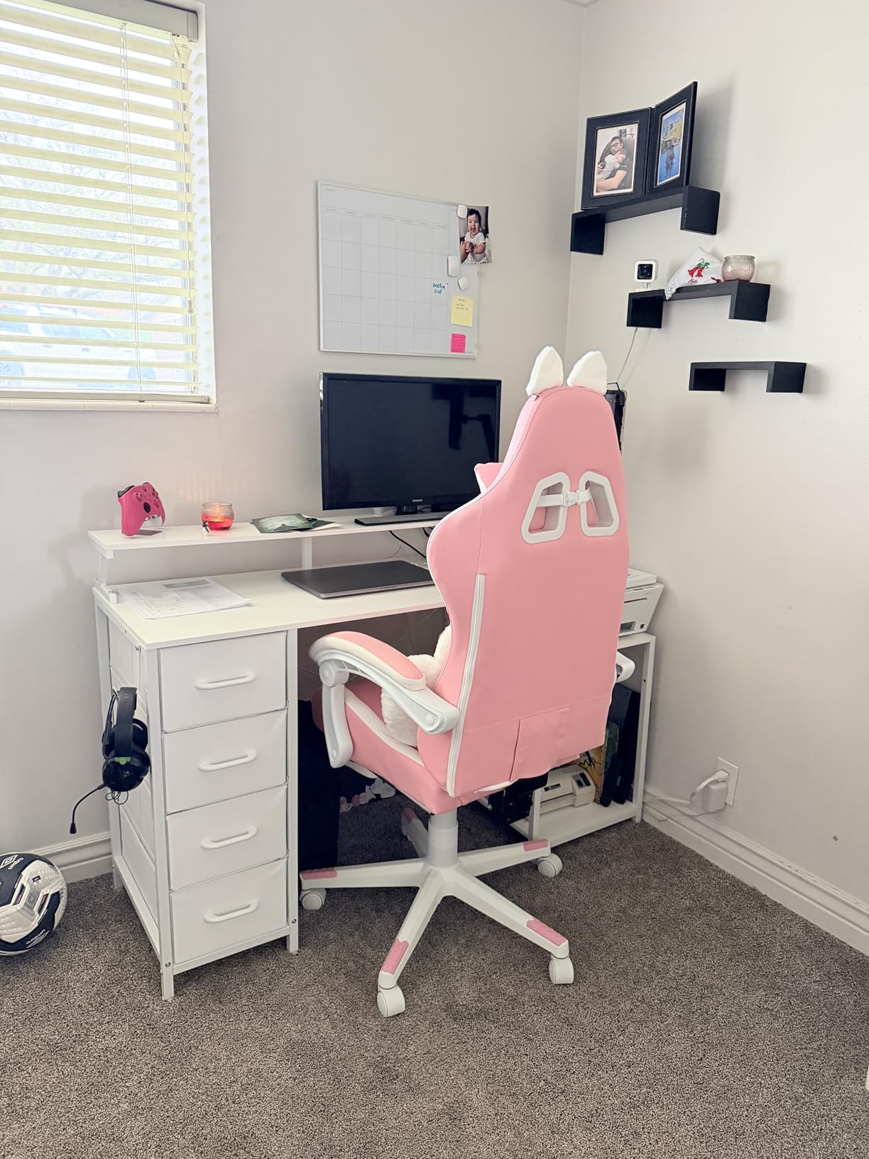 PUKAMI Pink Gaming Chair Cute with Cat Ears and Cat Paw Lumbar Cushion, Ergonomic Computer Chair for Girl with Footrest and Headrest, Comfortable Reclining PC Game Chair for Adult, Teen (Pink) customer photo 2