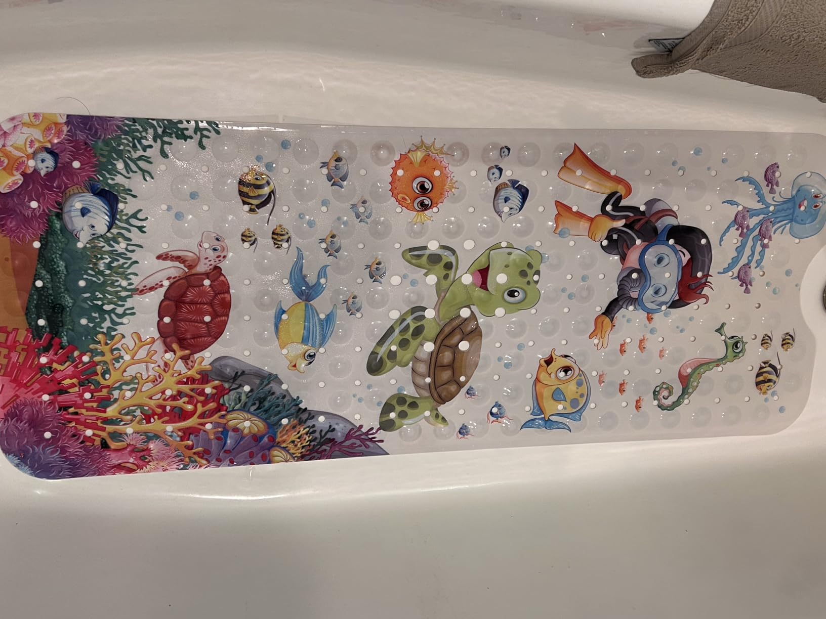 Bath Mat for Tub Non Slip, Machine Washable Anti Slip Cartoon Baby Bathtub Shower Mat with Drain Holes and Suction Cups for Toddler & Kids, 27.5 Inch x 15 Inch-Rectangular, Turtle customer photo 1