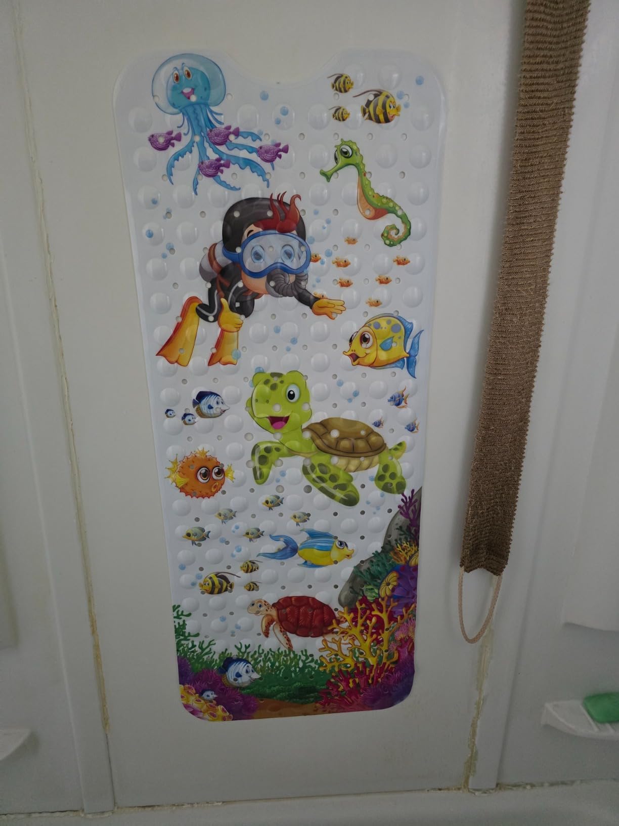 Bath Mat for Tub Non Slip, Machine Washable Anti Slip Cartoon Baby Bathtub Shower Mat with Drain Holes and Suction Cups for Toddler & Kids, 27.5 Inch x 15 Inch-Rectangular, Turtle customer photo 2