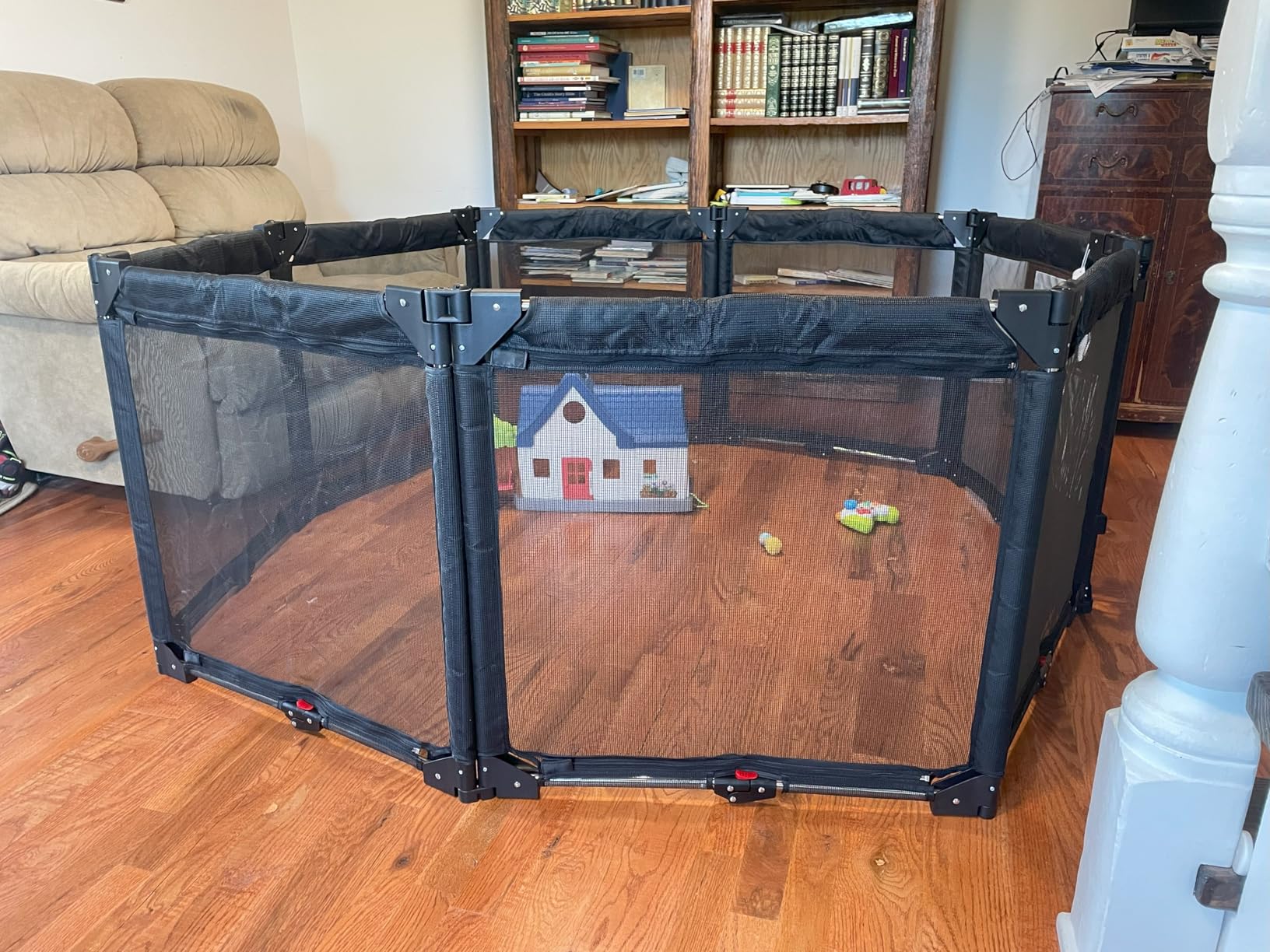 Extra Wide Baby Gate Playpen with Heat-Resistant Mesh,3 Panel Foldable Baby Fence,Indoor/Outdoor Safety Barrier,Dog Playpen & Fireplace Gate customer photo 2
