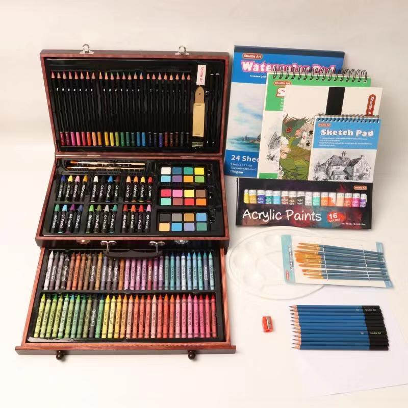 Shuttle Art Deluxe Gift Art Kit, 202-Piece Wooden Art Supplies Set with 4 Drawing Pads, Canvases, Coloring Sheets, Acrylic Paint, Crayons, Oil Pastels, Colored Pencils for Kids customer photo 2