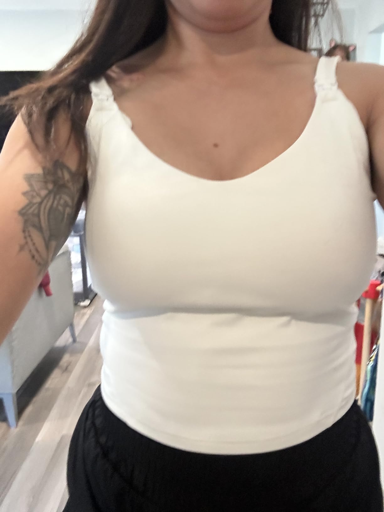 Foucome Womens Nursing Bras for Breastfeeding Maternity Tank Tops Crop Top with Built in Bra Longline Workout Sports Bra customer photo 1
