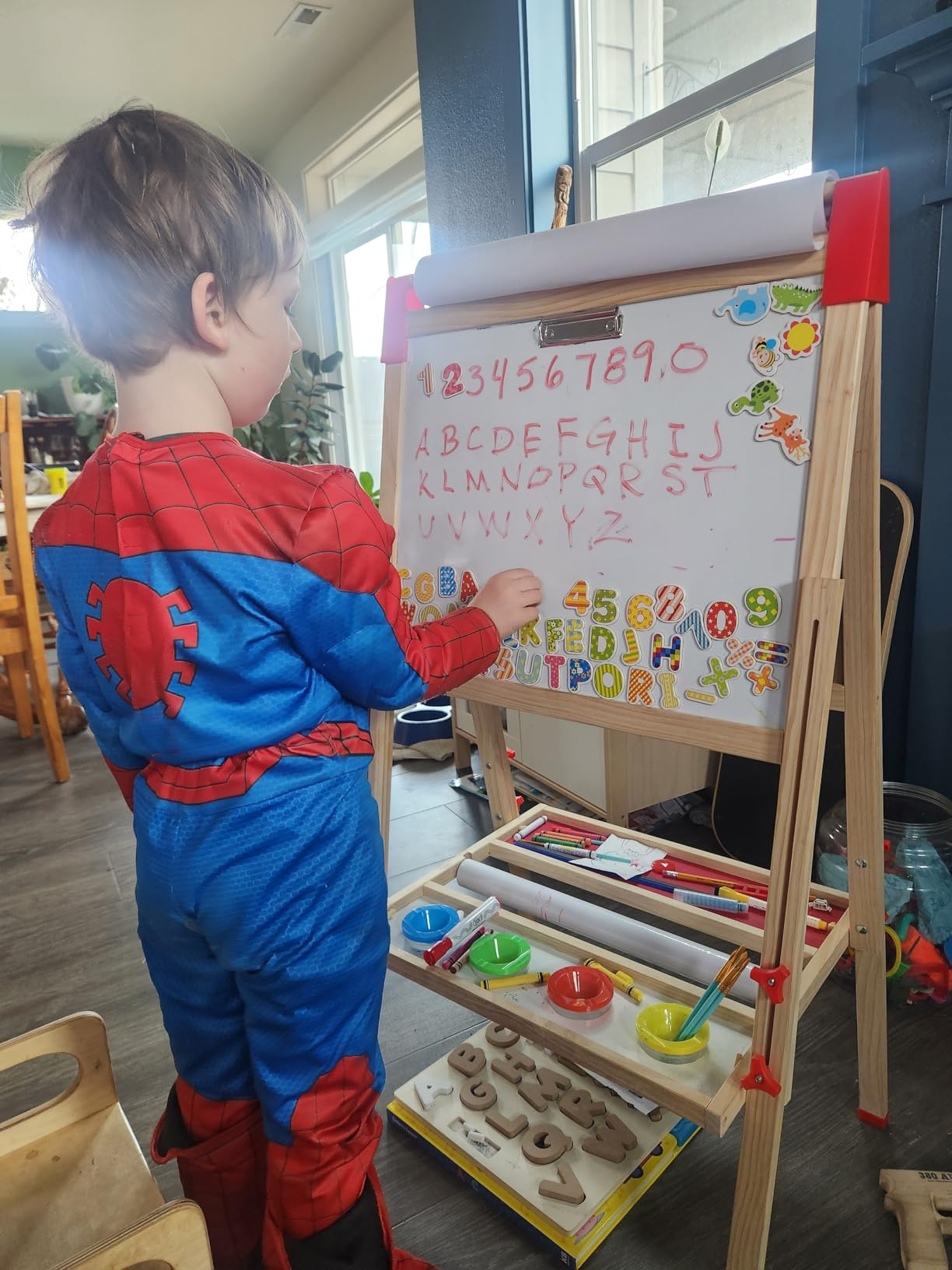 Easel for Kids, Adjustable Wooden Art Easel for Kids, 114+ Art Supplies, Double Sided Magnetic Chalkboard and White Board for Kid, Drawing and Painting for Aged 2-4, 5-7, 8-12, 2 Paper Rolls customer photo 1
