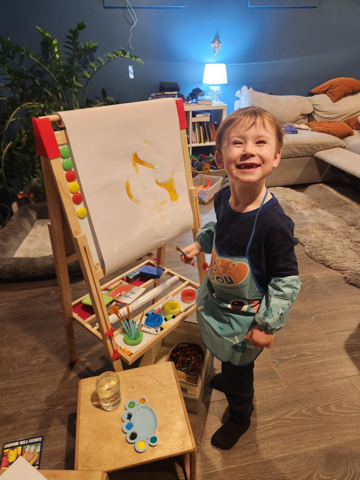 Easel for Kids, Adjustable Wooden Art Easel for Kids, 114+ Art Supplies, Double Sided Magnetic Chalkboard and White Board for Kid, Drawing and Painting for Aged 2-4, 5-7, 8-12, 2 Paper Rolls customer photo 2