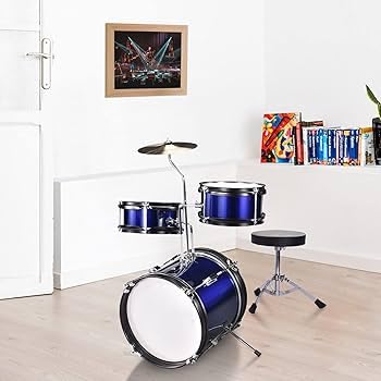 Kids Drum Set - 3-Piece Drum Kit with Cymbal, 2 Toms, Bass Drum and Pedal, Drumsticks, and Throne - Beginner Musical Instruments by Hey Play (Black) customer photo 1