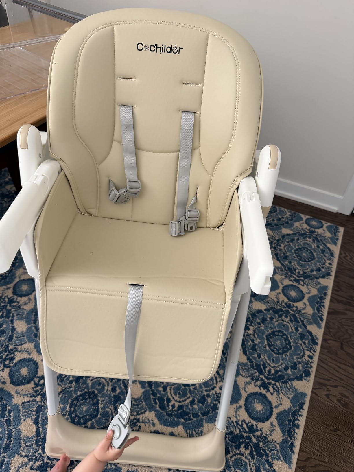 Cochildor 3-in-1 Foldable High Chair for Babies & Toddlers - Adjustable Height, Reclining Seat, 5-Point Safety Harness, Removable Tray, Lockable Wheels, Washable Cushion - Portable & Easy Clean, Green customer photo 1