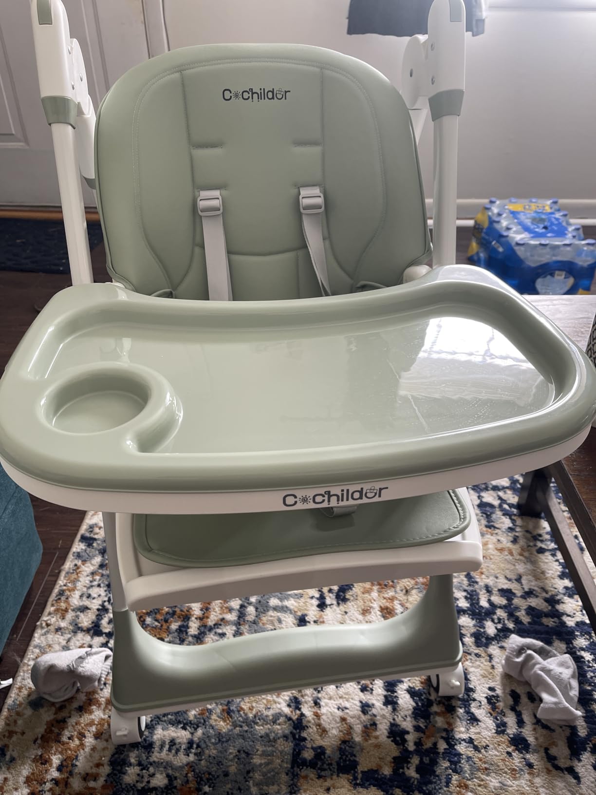 Cochildor 3-in-1 Foldable High Chair for Babies & Toddlers - Adjustable Height, Reclining Seat, 5-Point Safety Harness, Removable Tray, Lockable Wheels, Washable Cushion - Portable & Easy Clean, Green customer photo 2