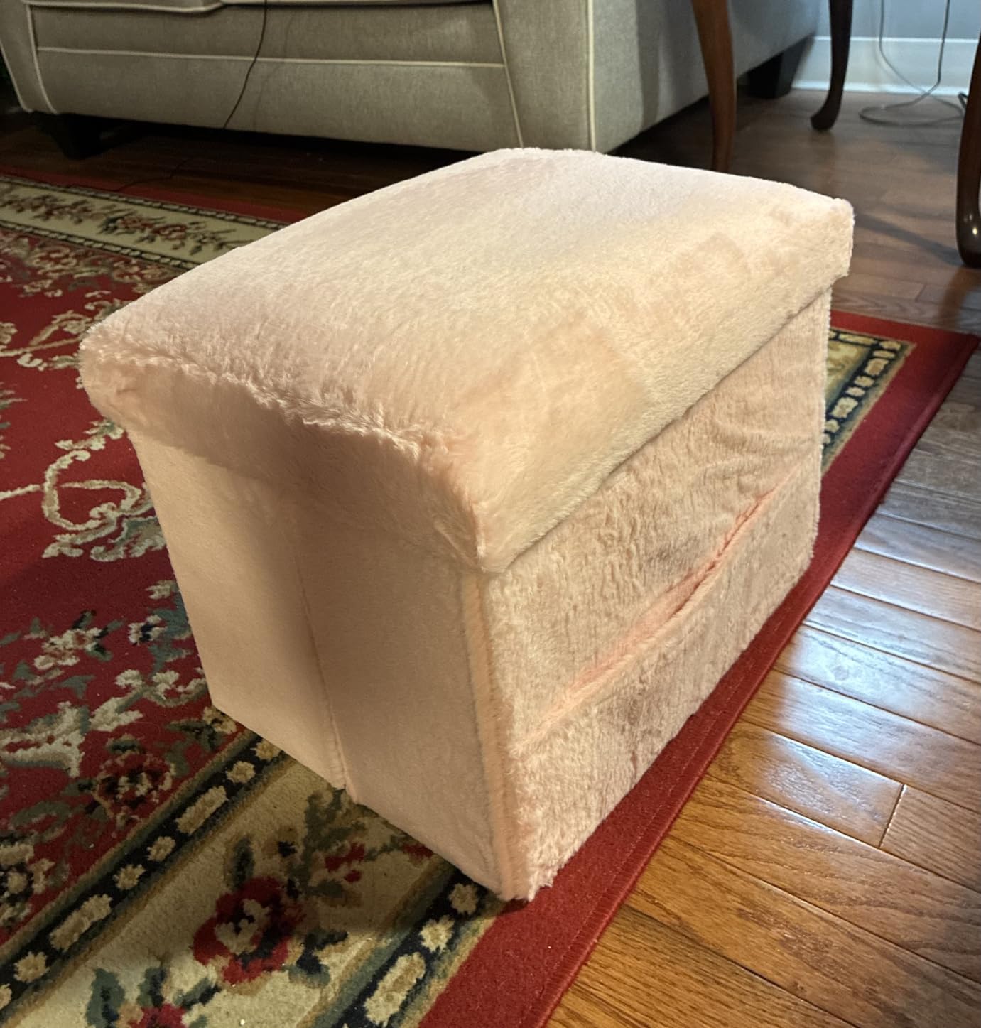 Small Ottoman with Storage, Folding Soft Fur Storage Foot Rest Stool with Thicker Furry Padded Seat, Ottoman Bench for Bedroom Living Room, Holds Up to 300 lbs, 17x13x13IN (Purple) customer photo 2