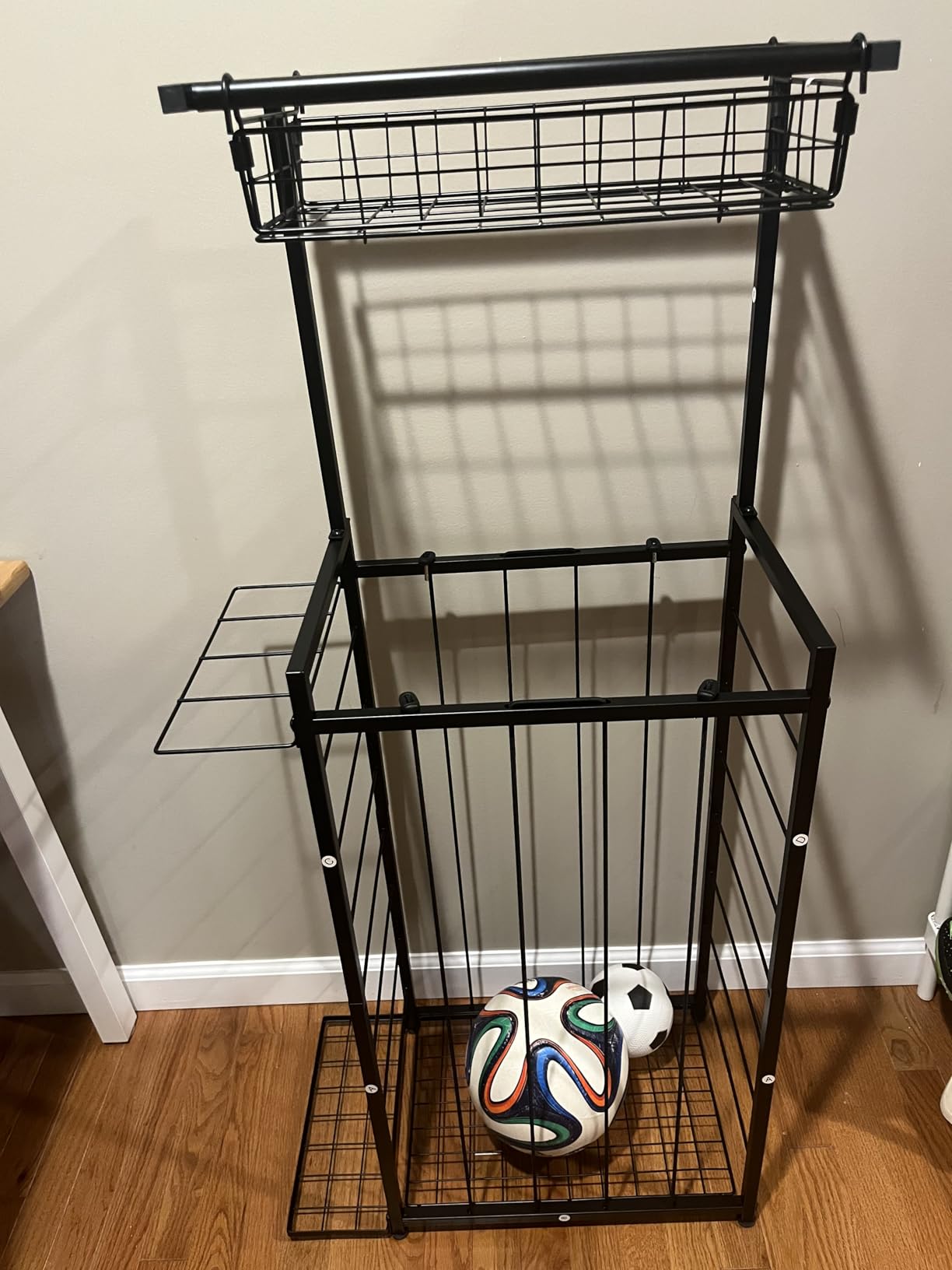Sports Equipment Organizer, Small Garage Ball Storage Rack with Elastic Straps and 3 Hooks, Garage Organization Storage Rack for Balls and Sports Equipment, Toy Organizer Stand for Room, Gym, Black customer photo 1
