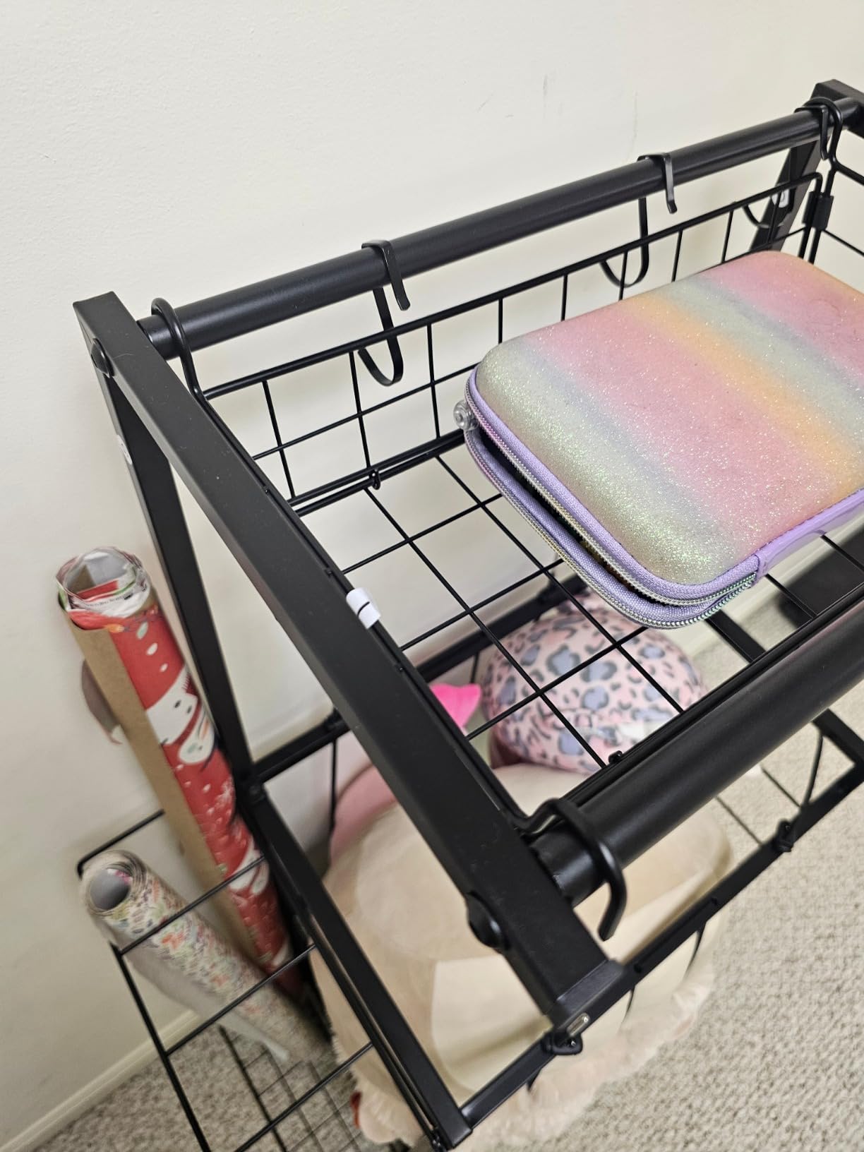 Sports Equipment Organizer, Small Garage Ball Storage Rack with Elastic Straps and 3 Hooks, Garage Organization Storage Rack for Balls and Sports Equipment, Toy Organizer Stand for Room, Gym, Black customer photo 2