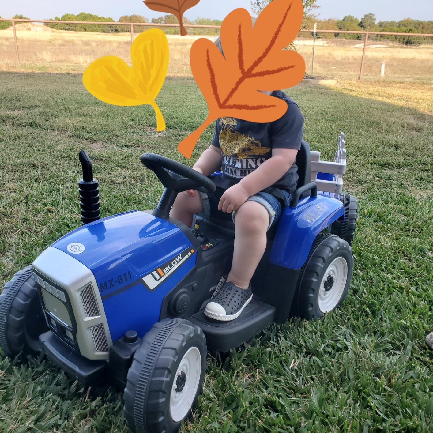 sopbost 24V Ride On Tractor with Electric Trailer 2WD Ride On Toy Car for Big Kids 6+, Remote Control, Extra Large EVA Wheels, 200 Lbs Load Capacity customer photo 1