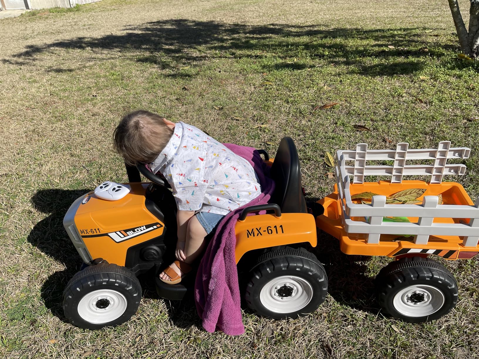 sopbost 24V Ride On Tractor with Electric Trailer 2WD Ride On Toy Car for Big Kids 6+, Remote Control, Extra Large EVA Wheels, 200 Lbs Load Capacity customer photo 2