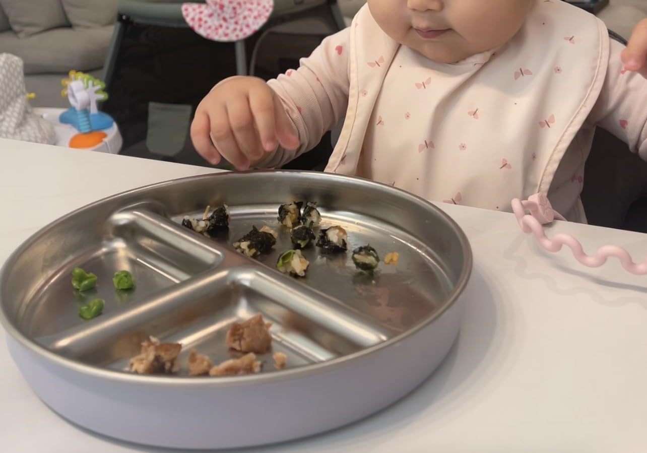 Elk and Friends Stainless Steel Divided Plates with Silicone Sleeve for Babies & Toddlers | Lids Included | Stay Put Suction | Dinner & Snack Plates | 4 Pack customer photo 1